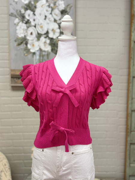 Pink Flutter Sleeve Sweater