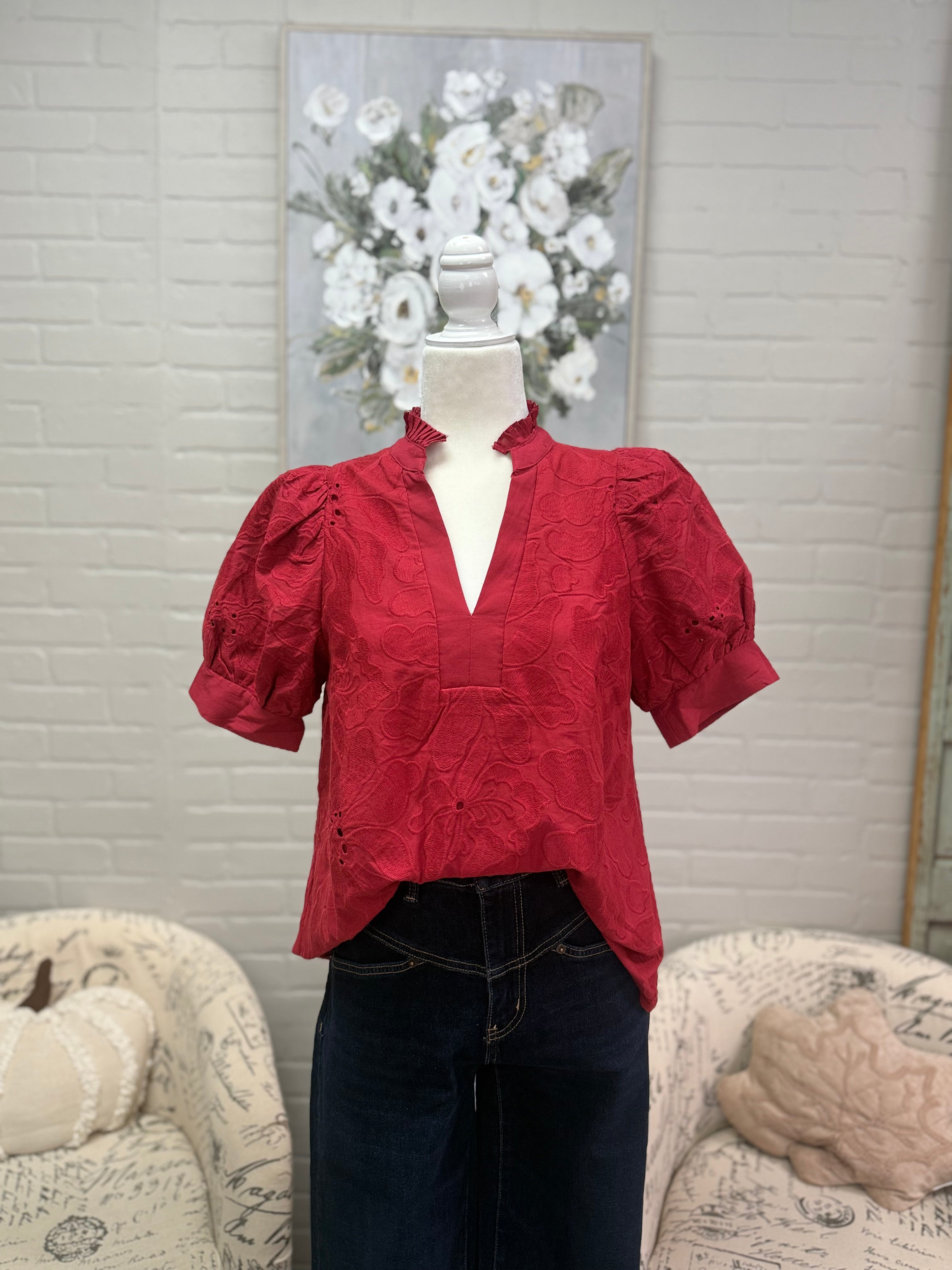 Red Embroidered Top