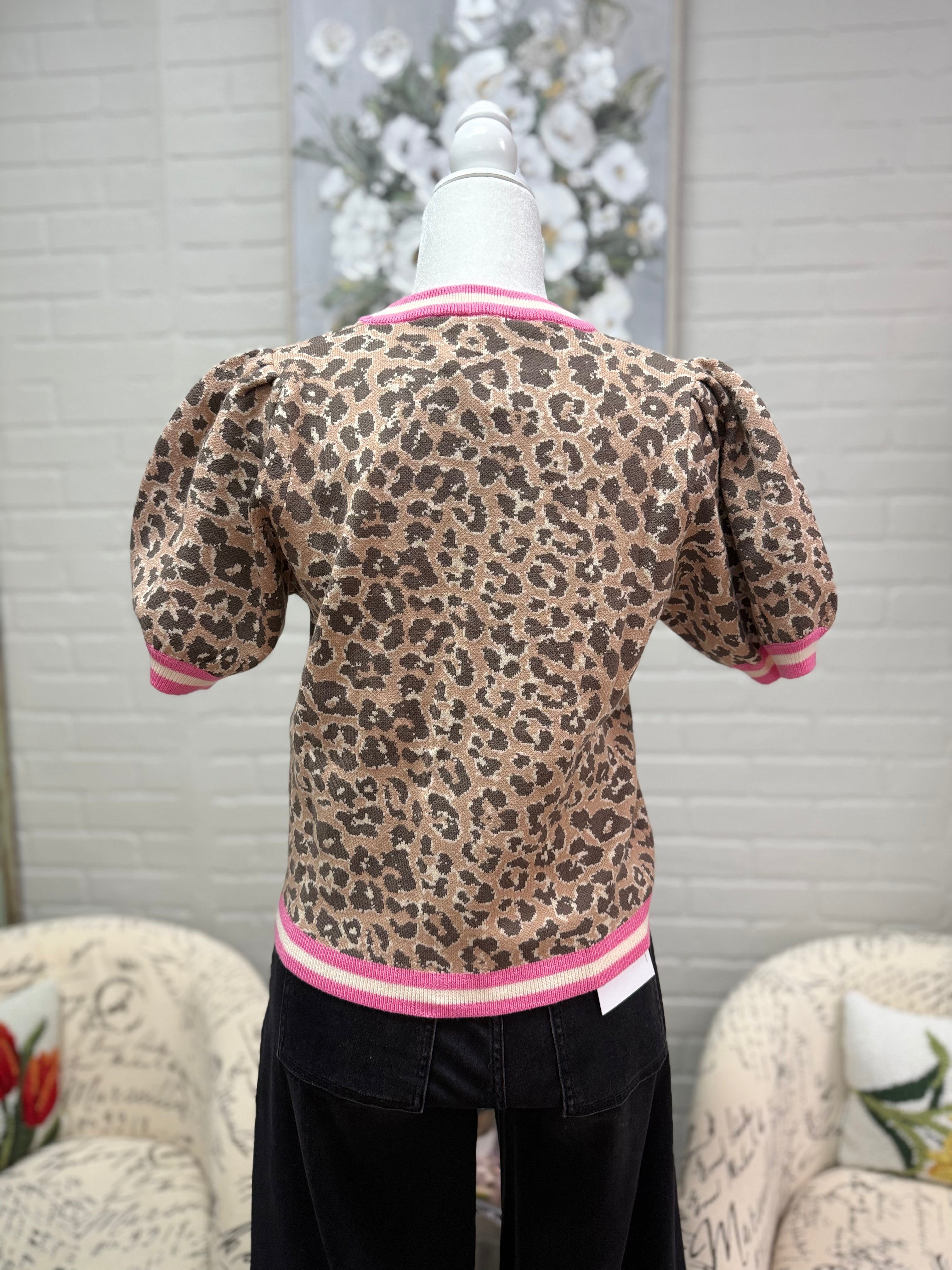 Leopard Sweater w/ Pink Band