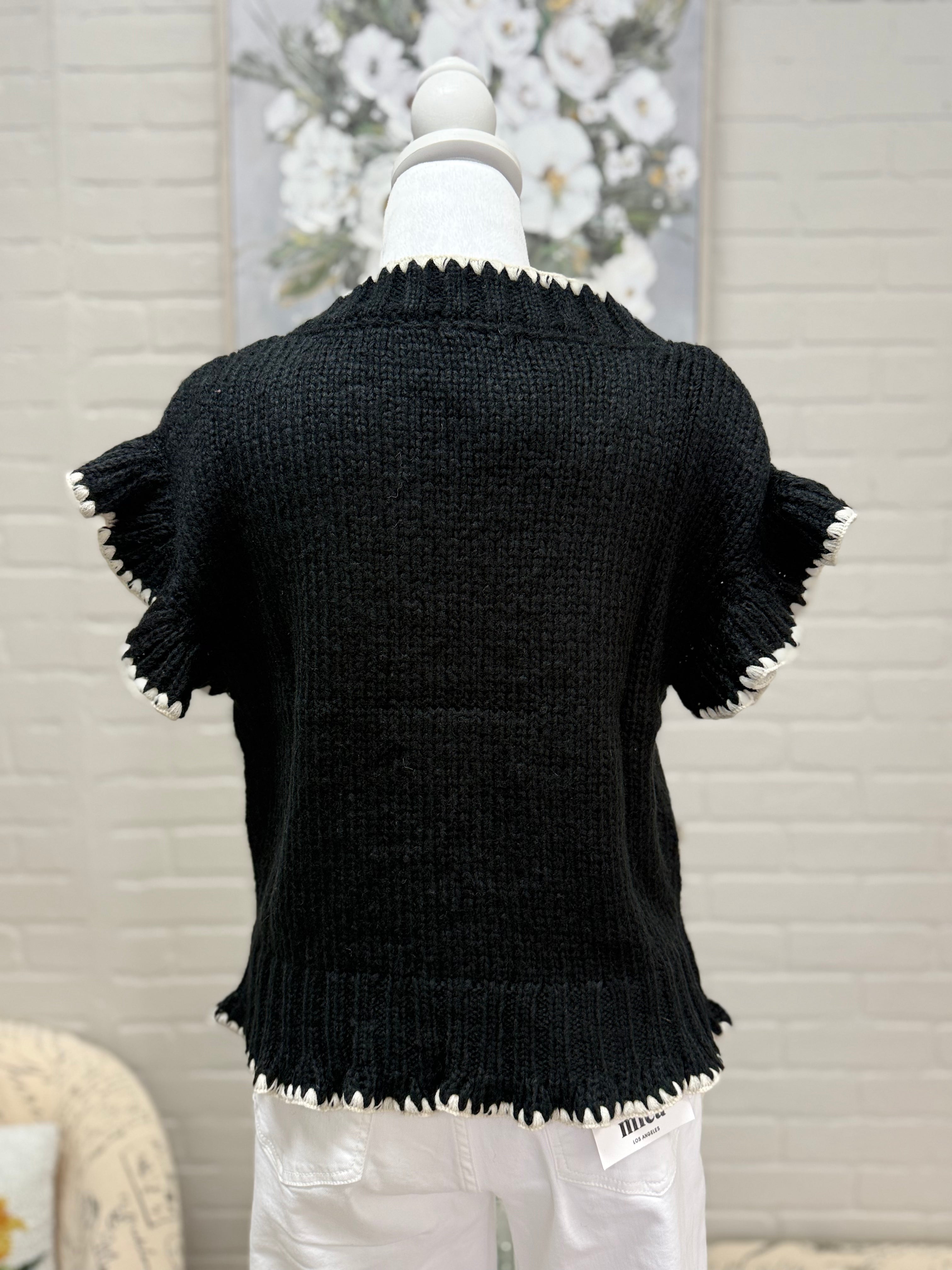 Black Crochet Flower Cardigan