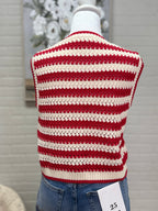 Red Striped Vest w/ Denim Lace Ties
