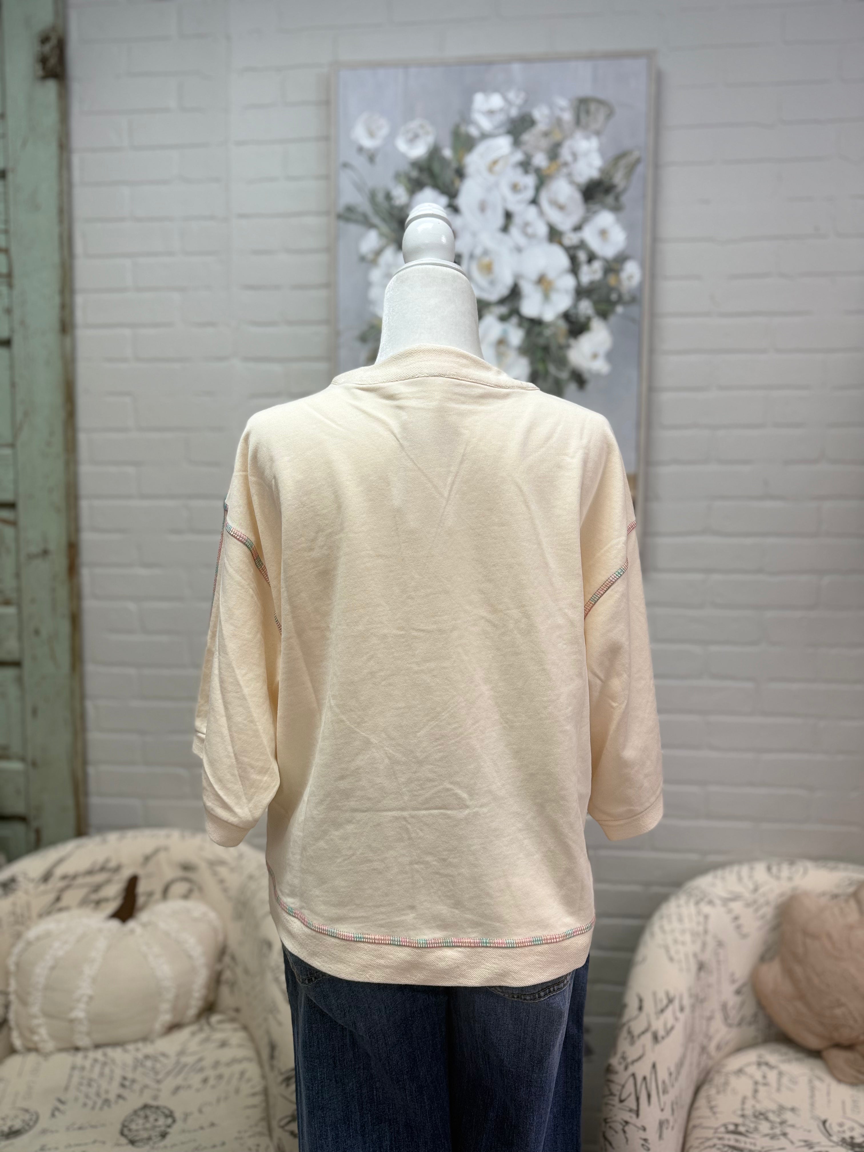 Multi-Stitch Cream Top