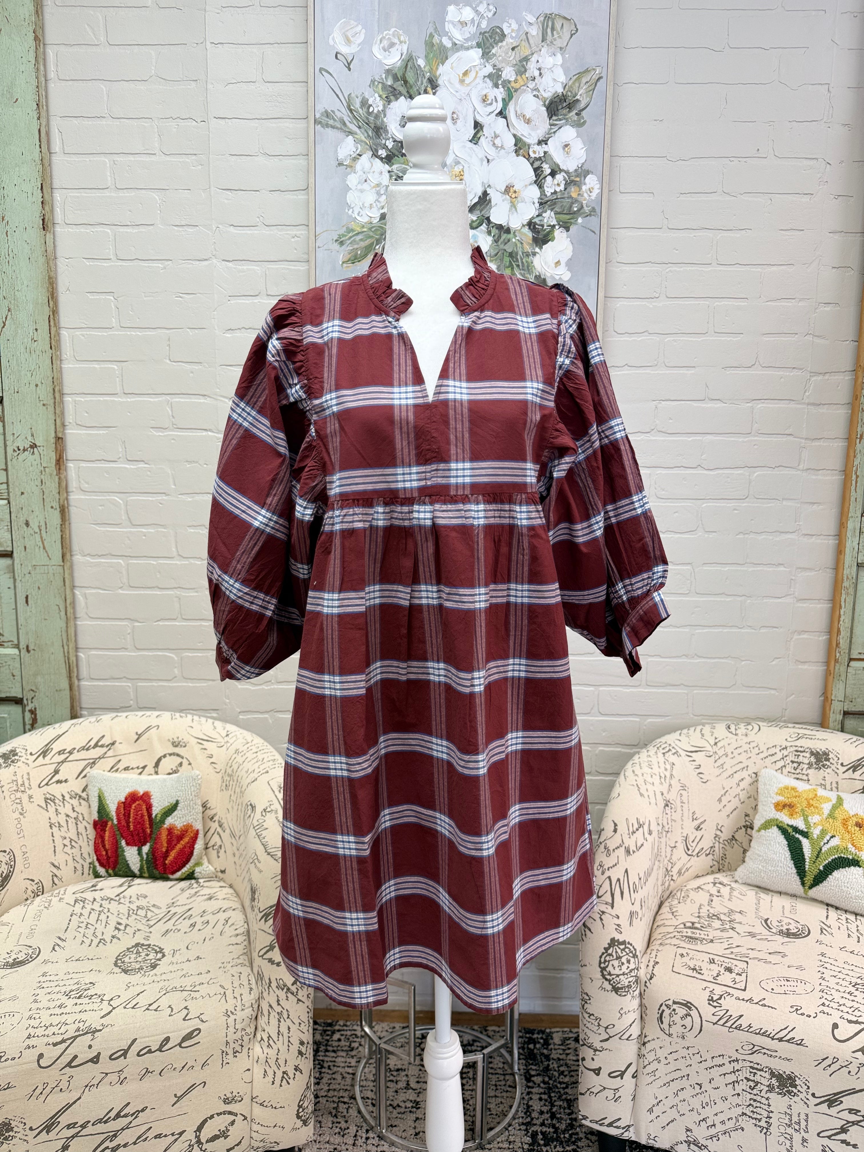Burgandy Plaid Dress