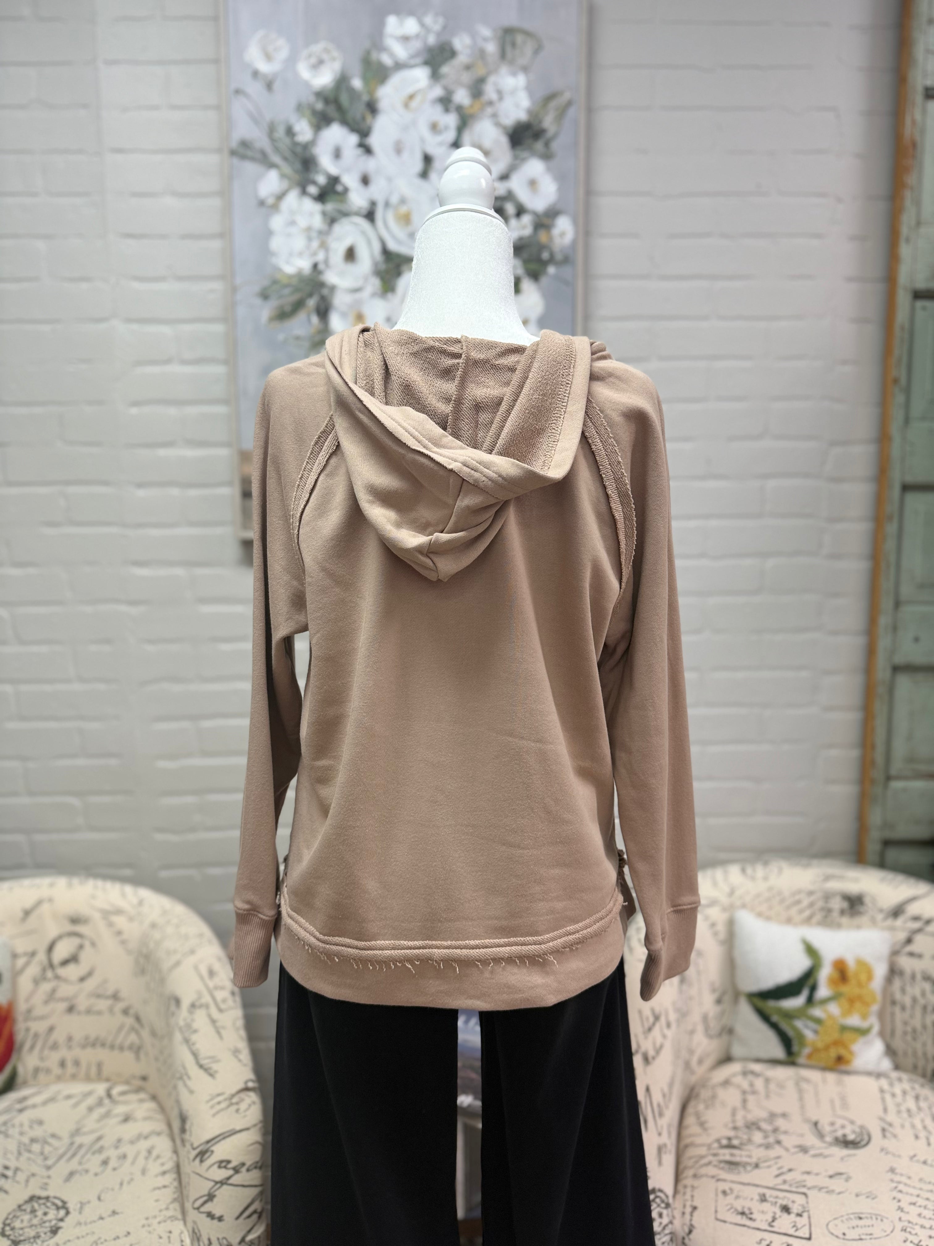 V-Neck Raw Hem Hoodie