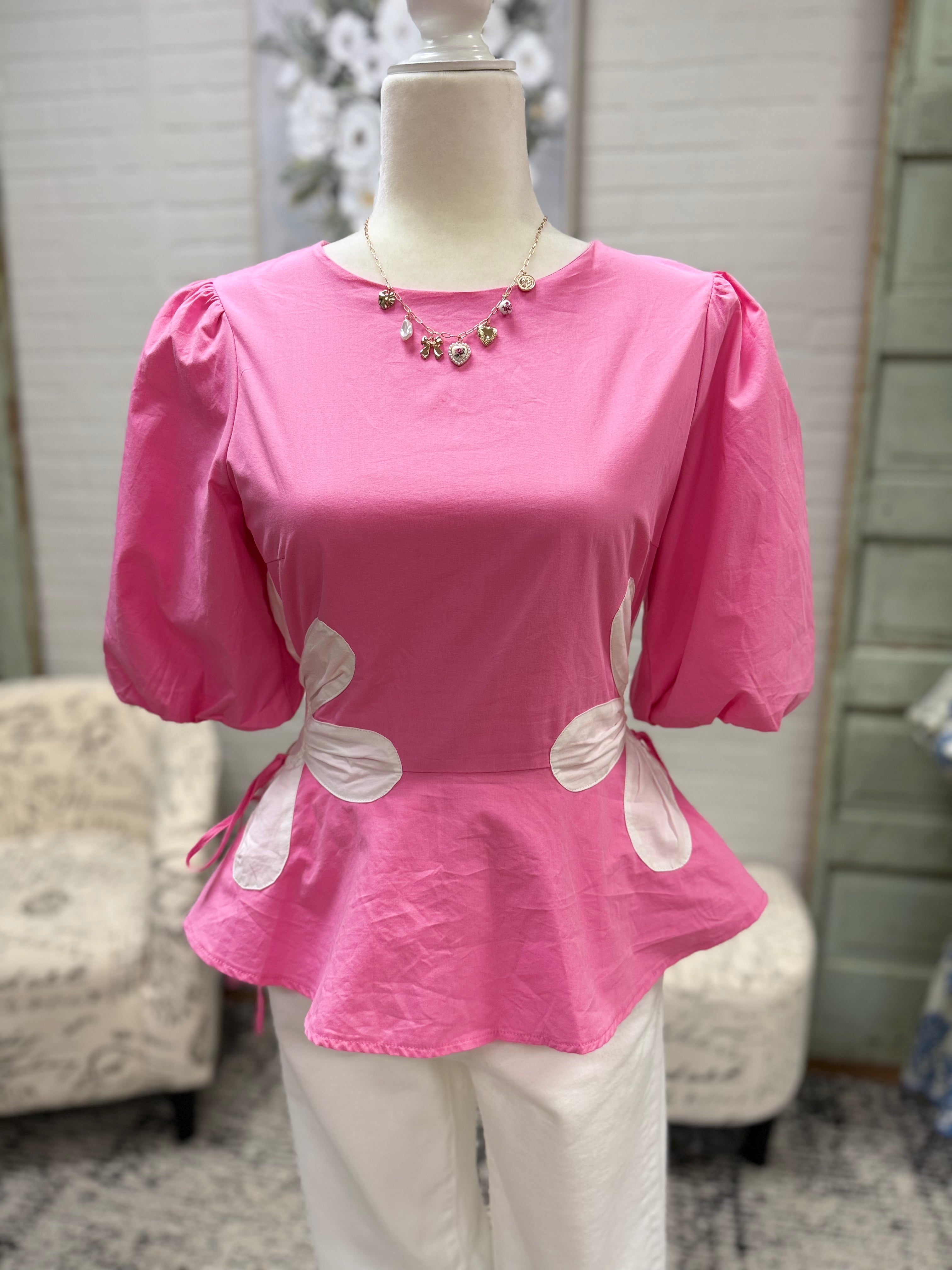 Pink Flower Peplum Top