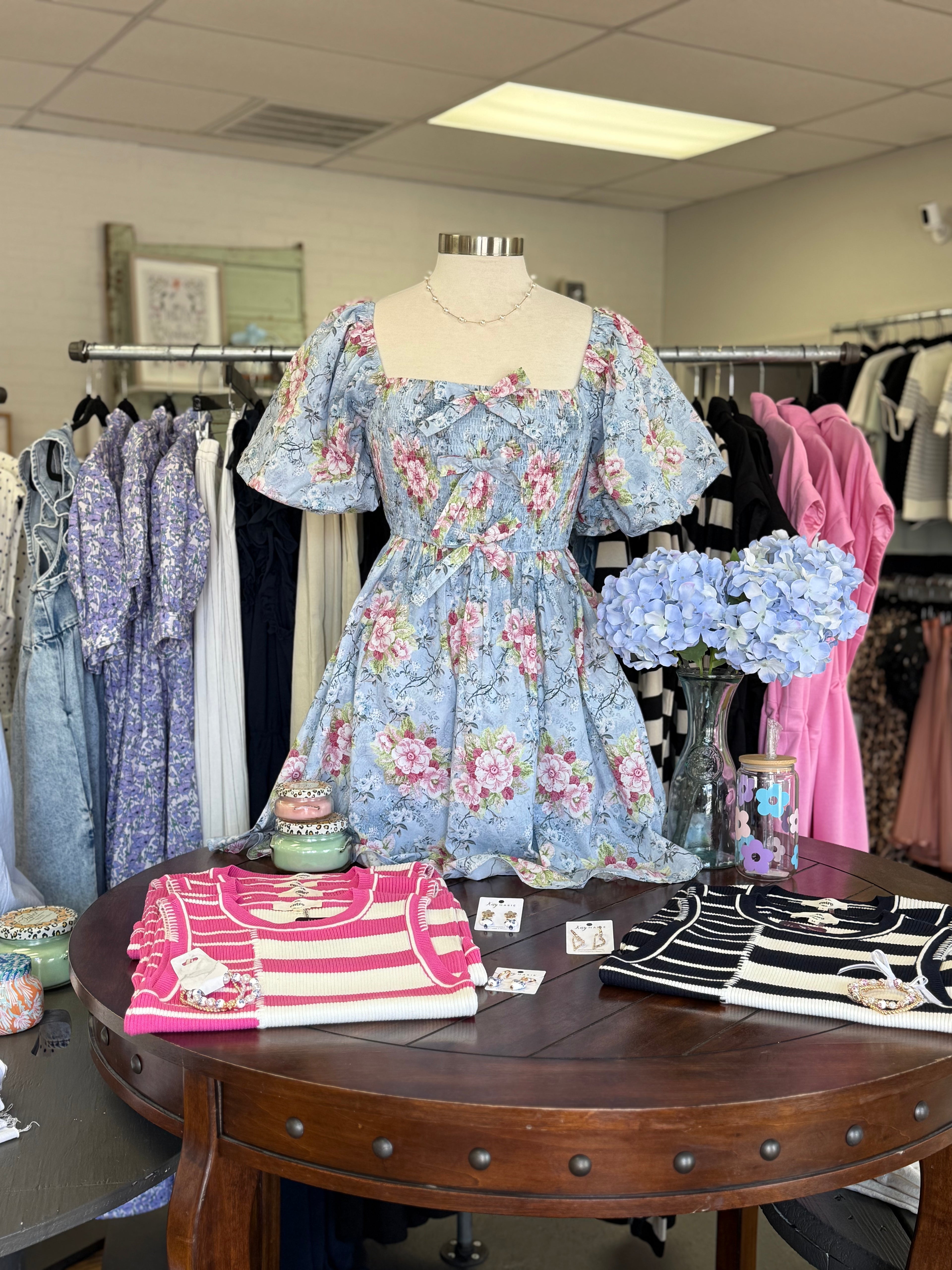 Blue Floral Bow Dress