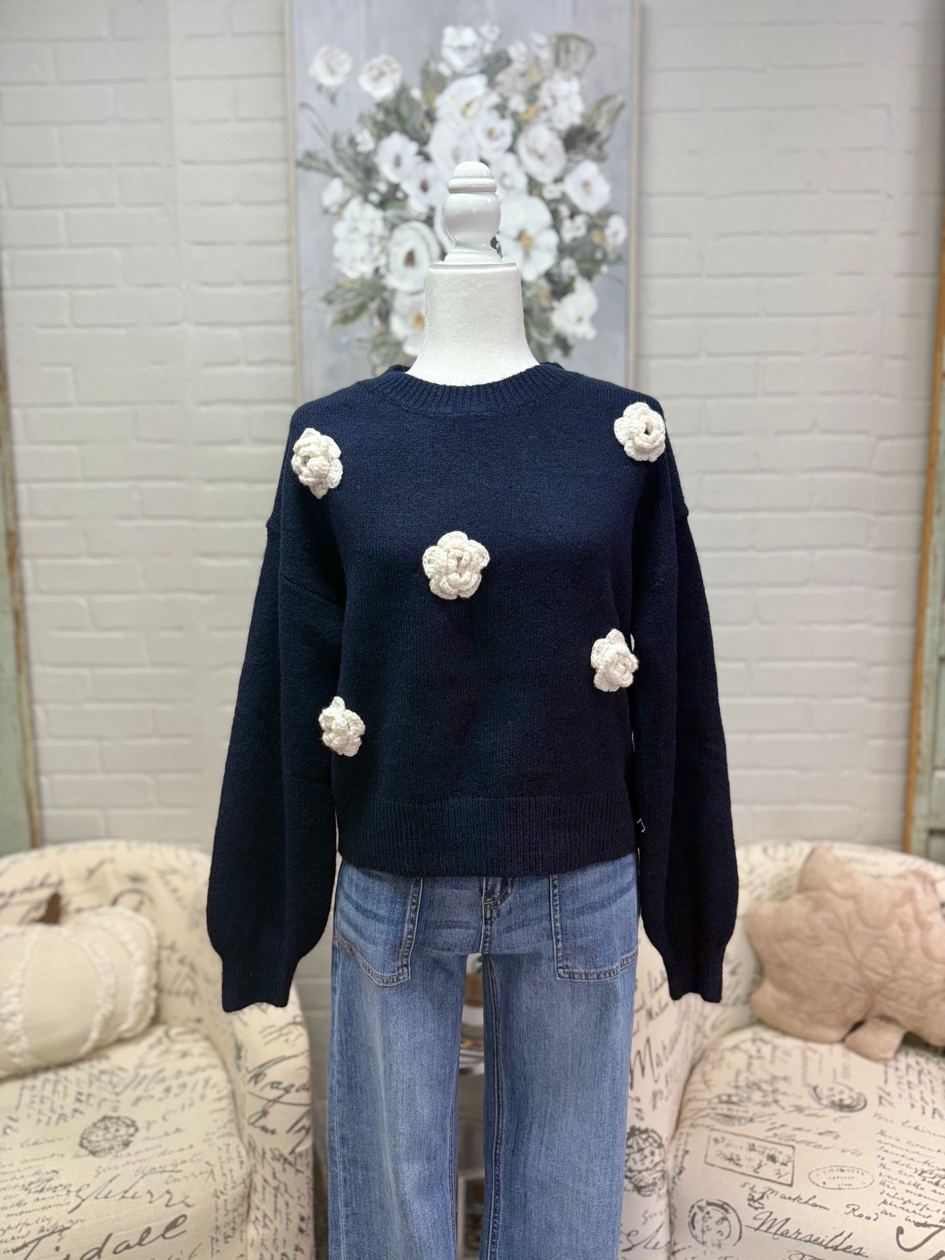 Navy Rosette Sweater