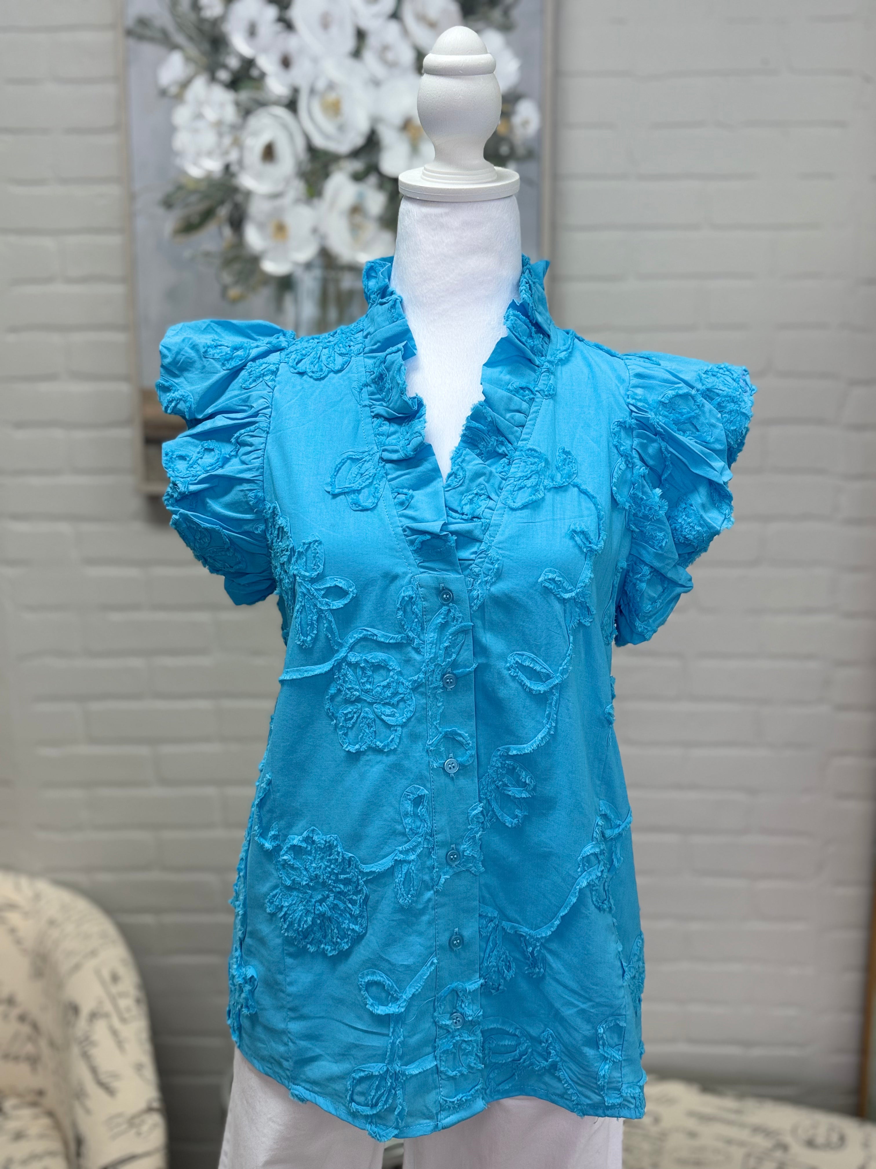 Blue Flutter Sleeve Top