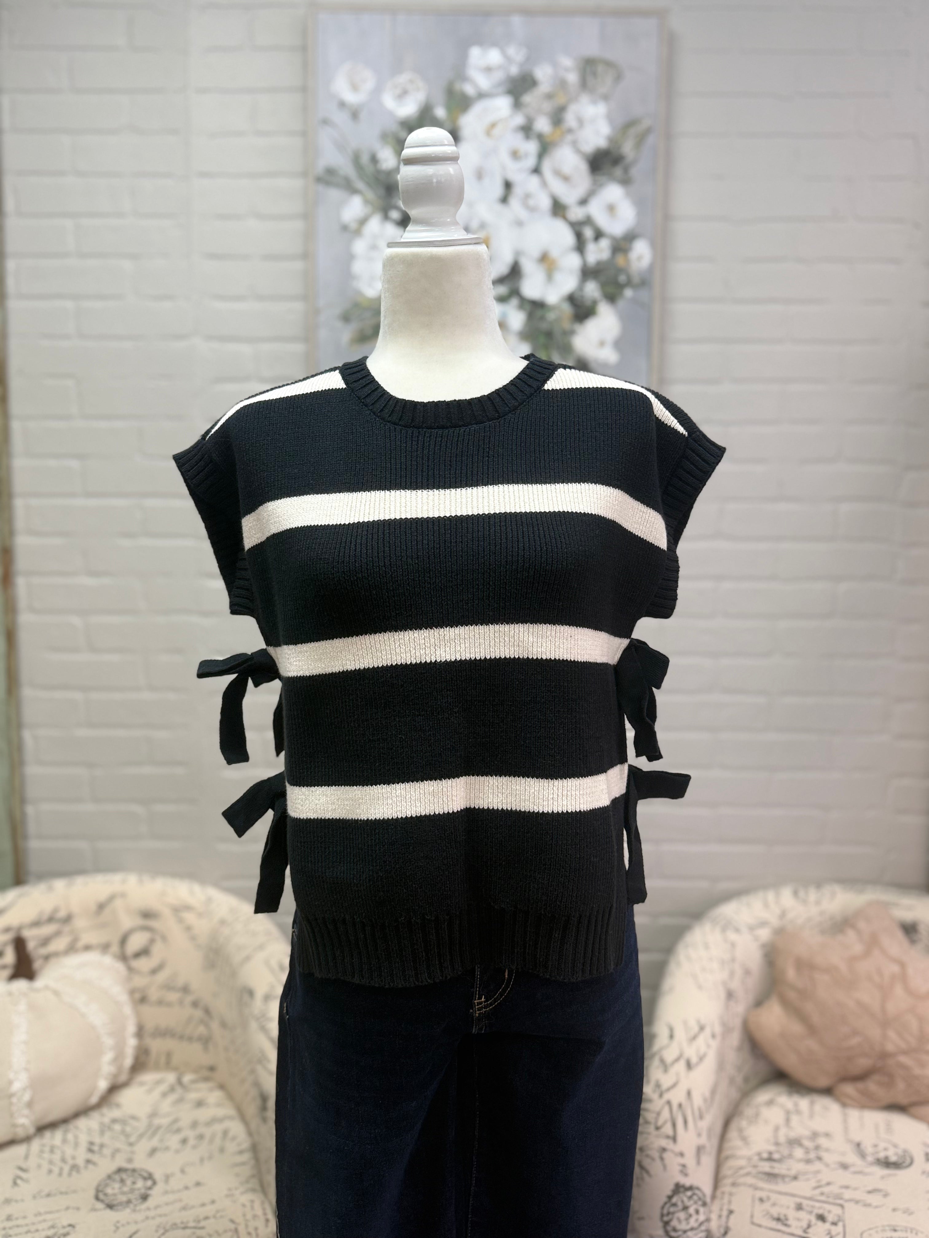 Black Striped Side Tie Sweater