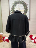 Black Button Down w/ Ruffle Hem