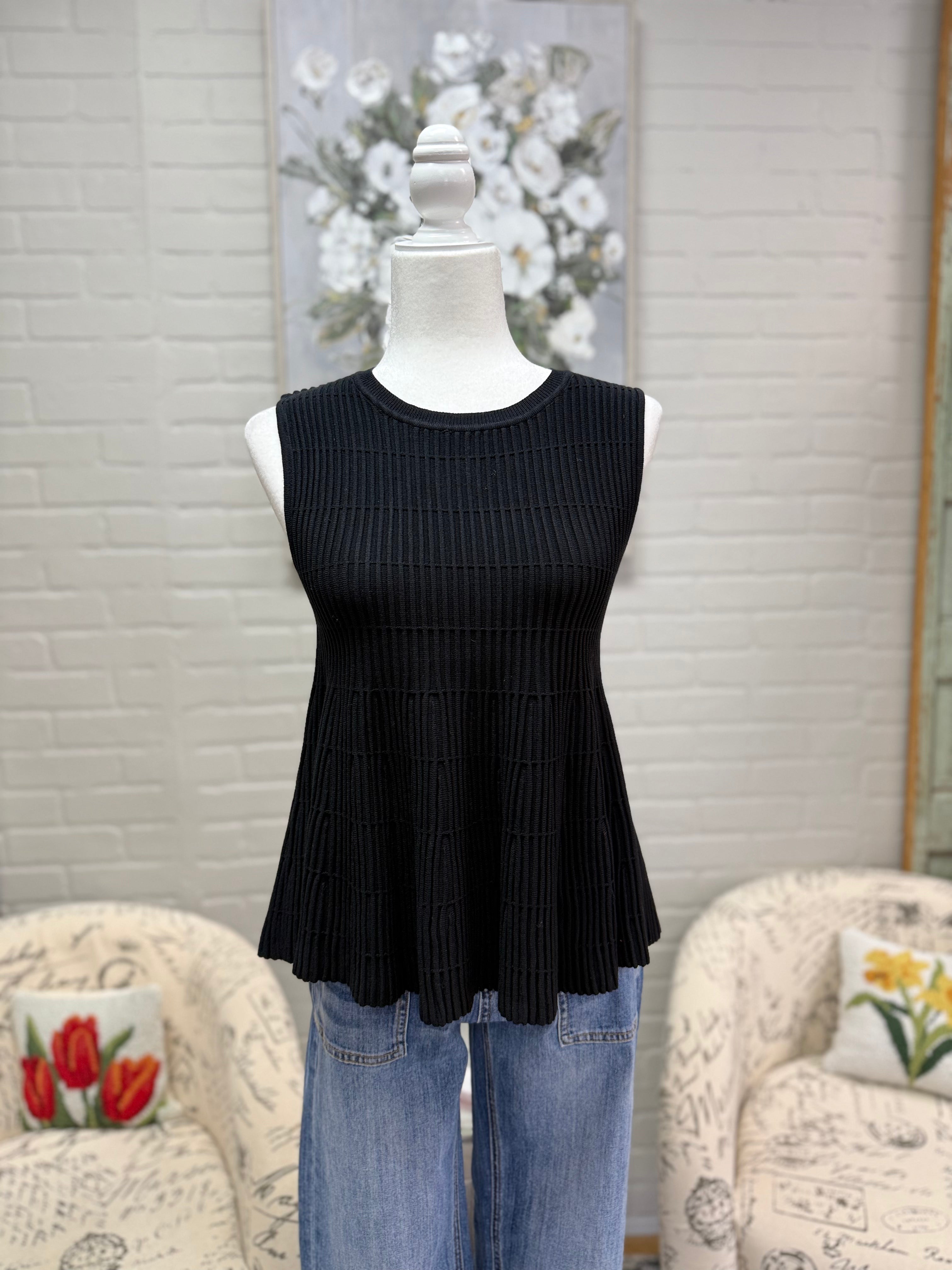 Black Ribbed Peplum Top