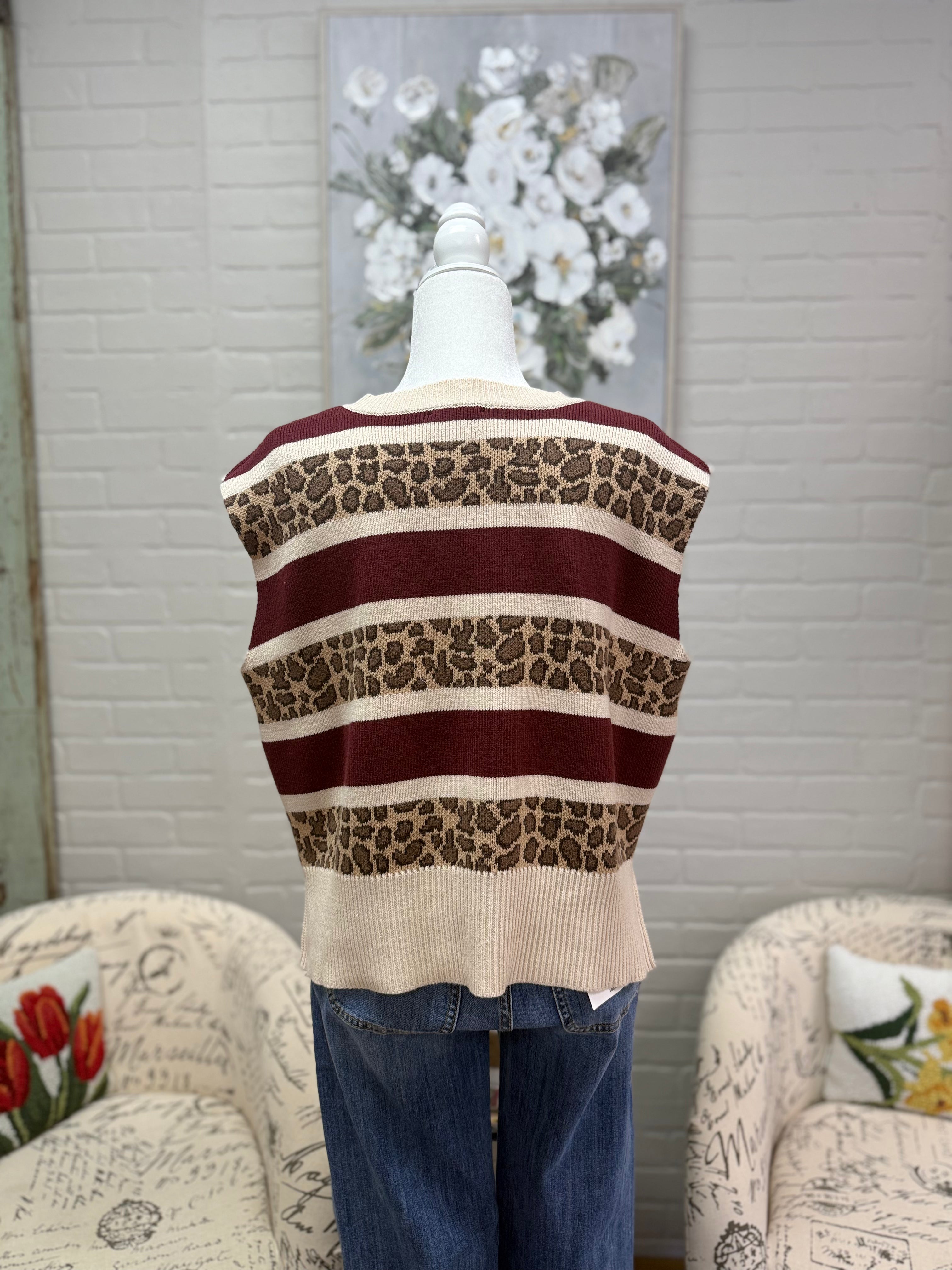 Leopard Striped Sleeveless Pullover