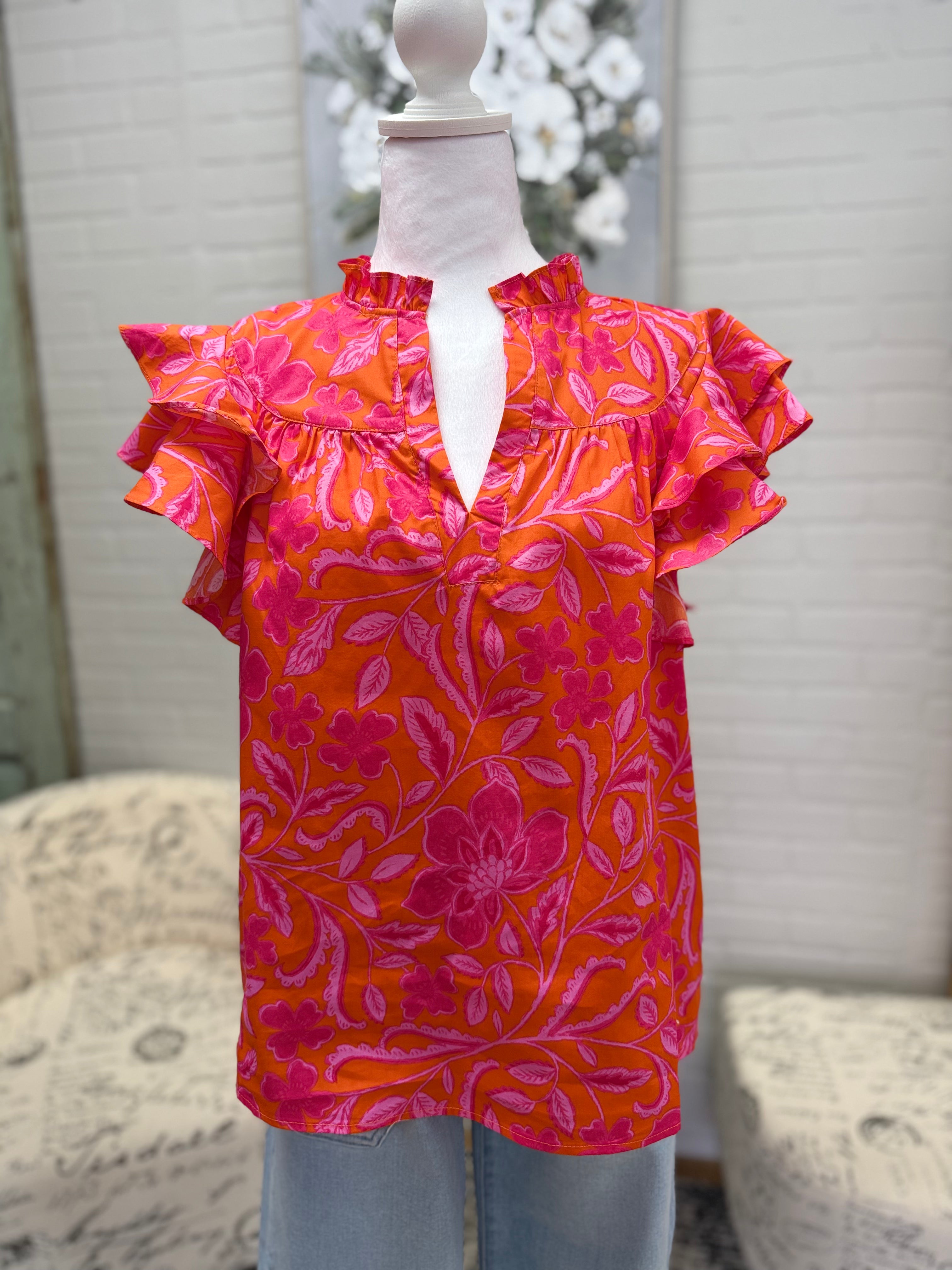 Orange Floral Top