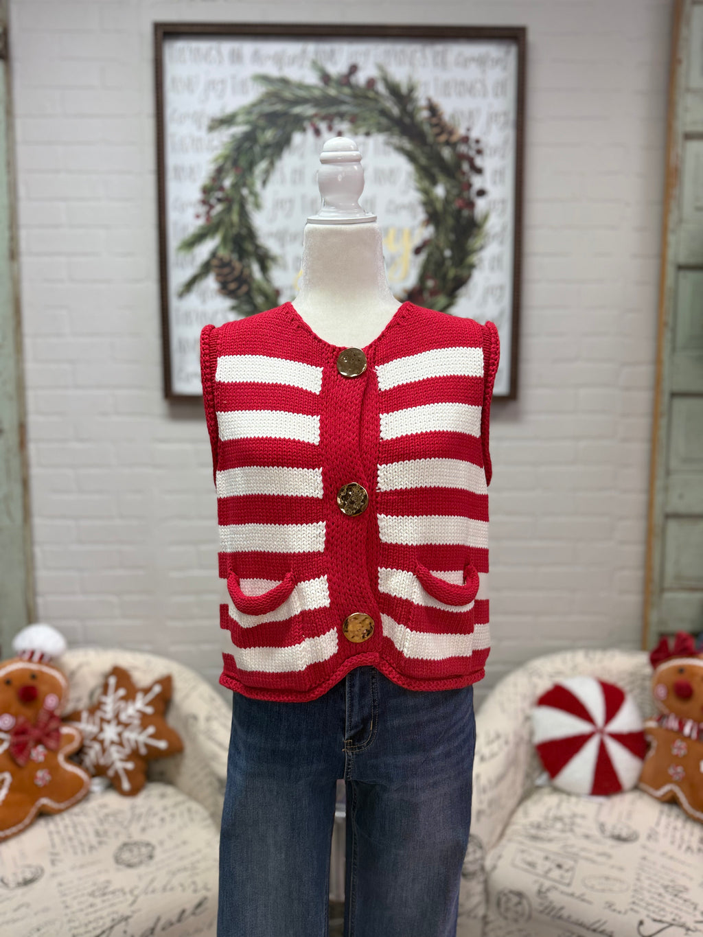 Red Stripe Sweater Vest