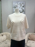 Cream Flower Short Sleeve Sweater