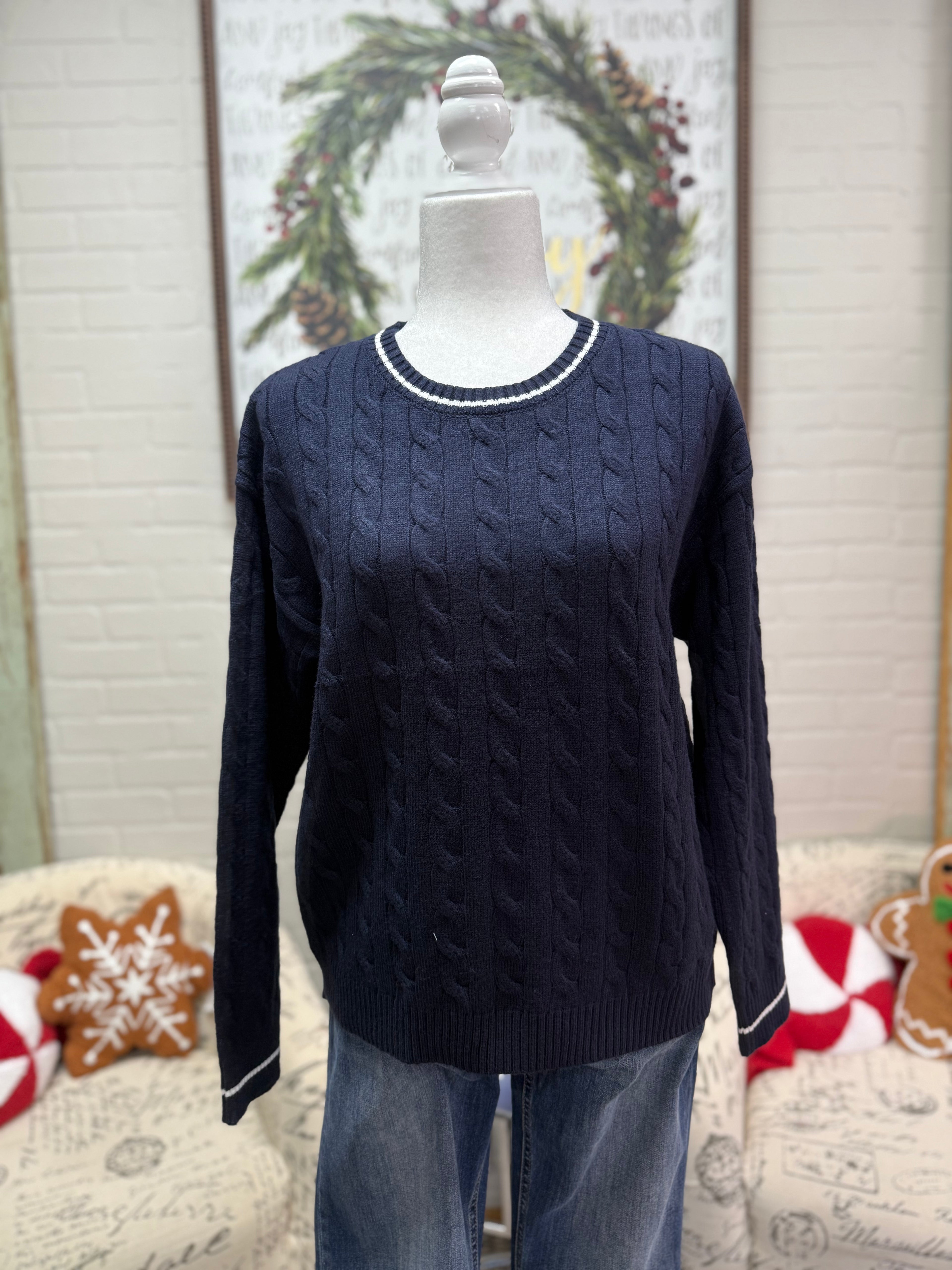 Navy Cable Knit Sweater