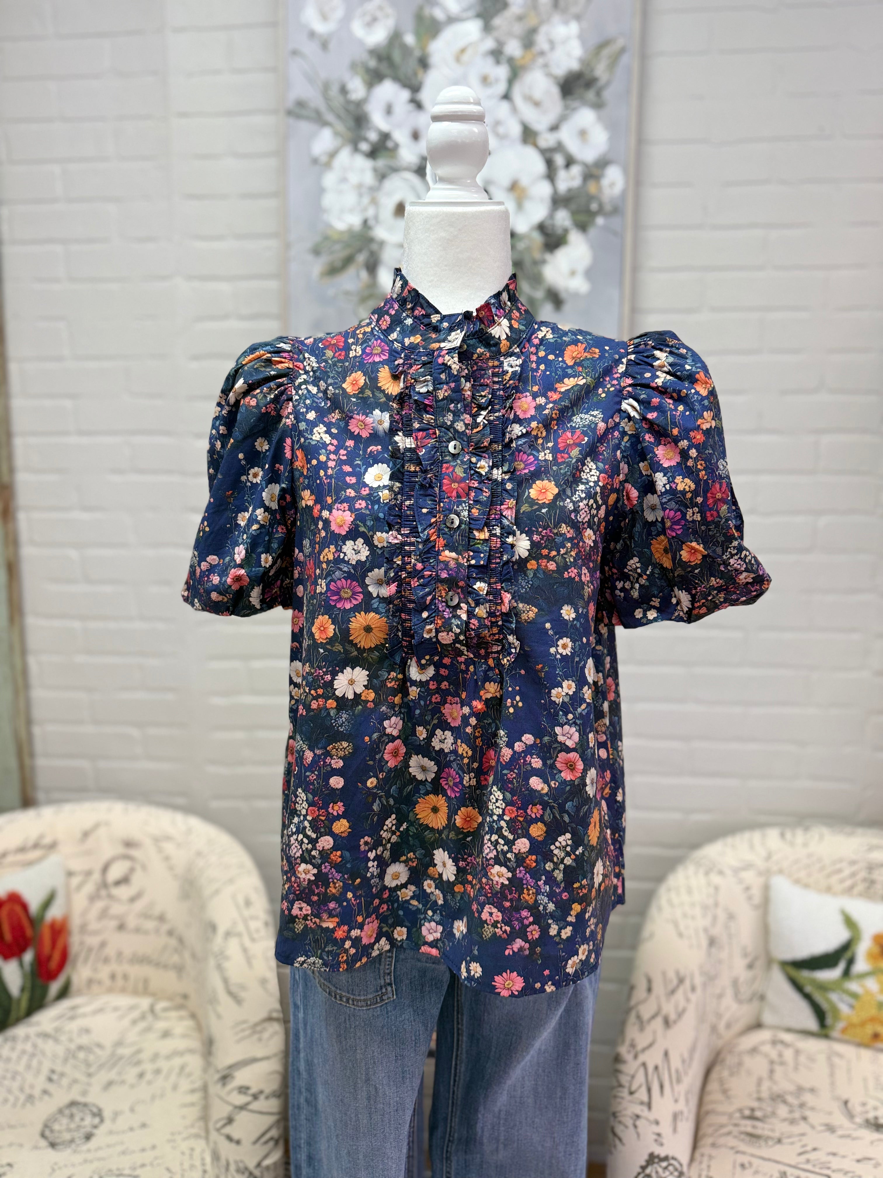 Navy Floral Top