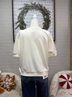 Cream Plaid Bow Knit Top