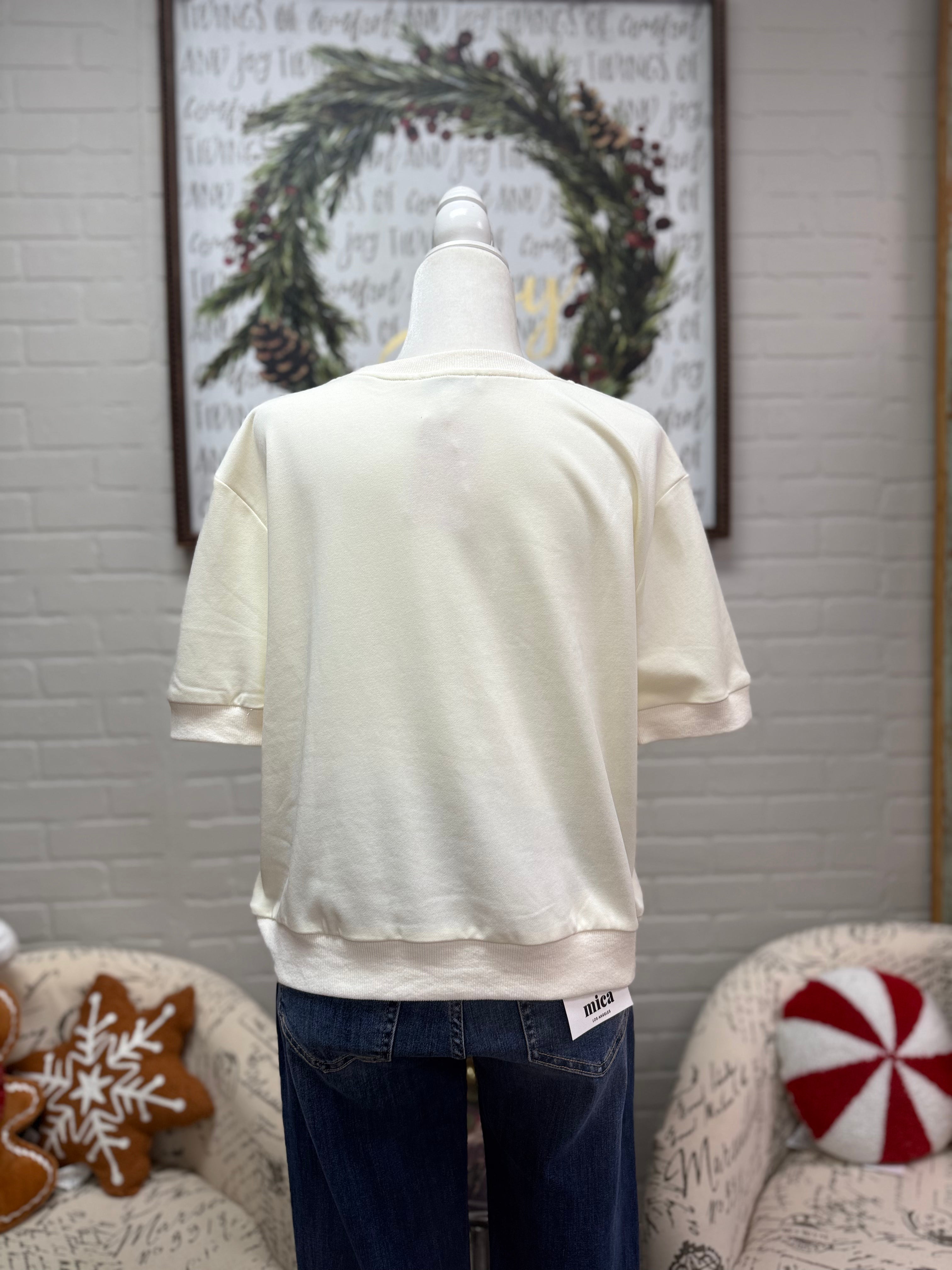 Cream Plaid Bow Knit Top