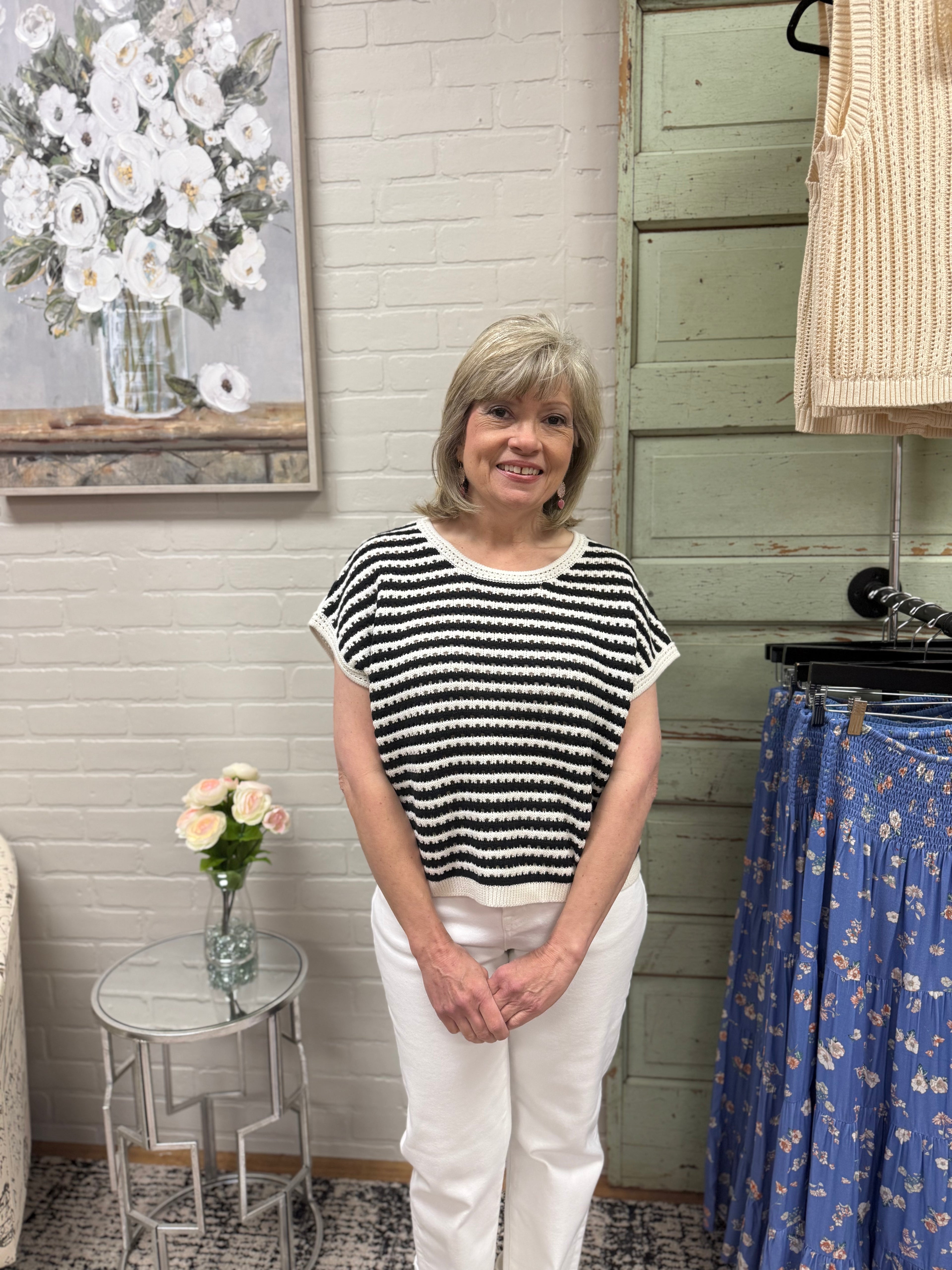 Black Striped Crochet Sweater