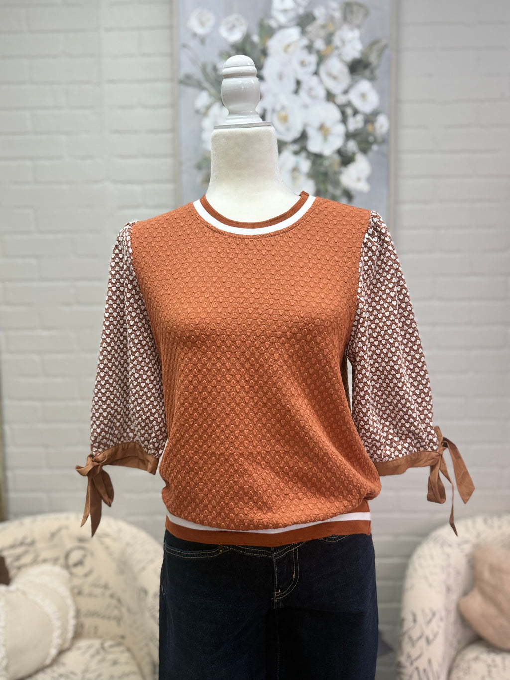 Burnt Orange Textured Knit Top
