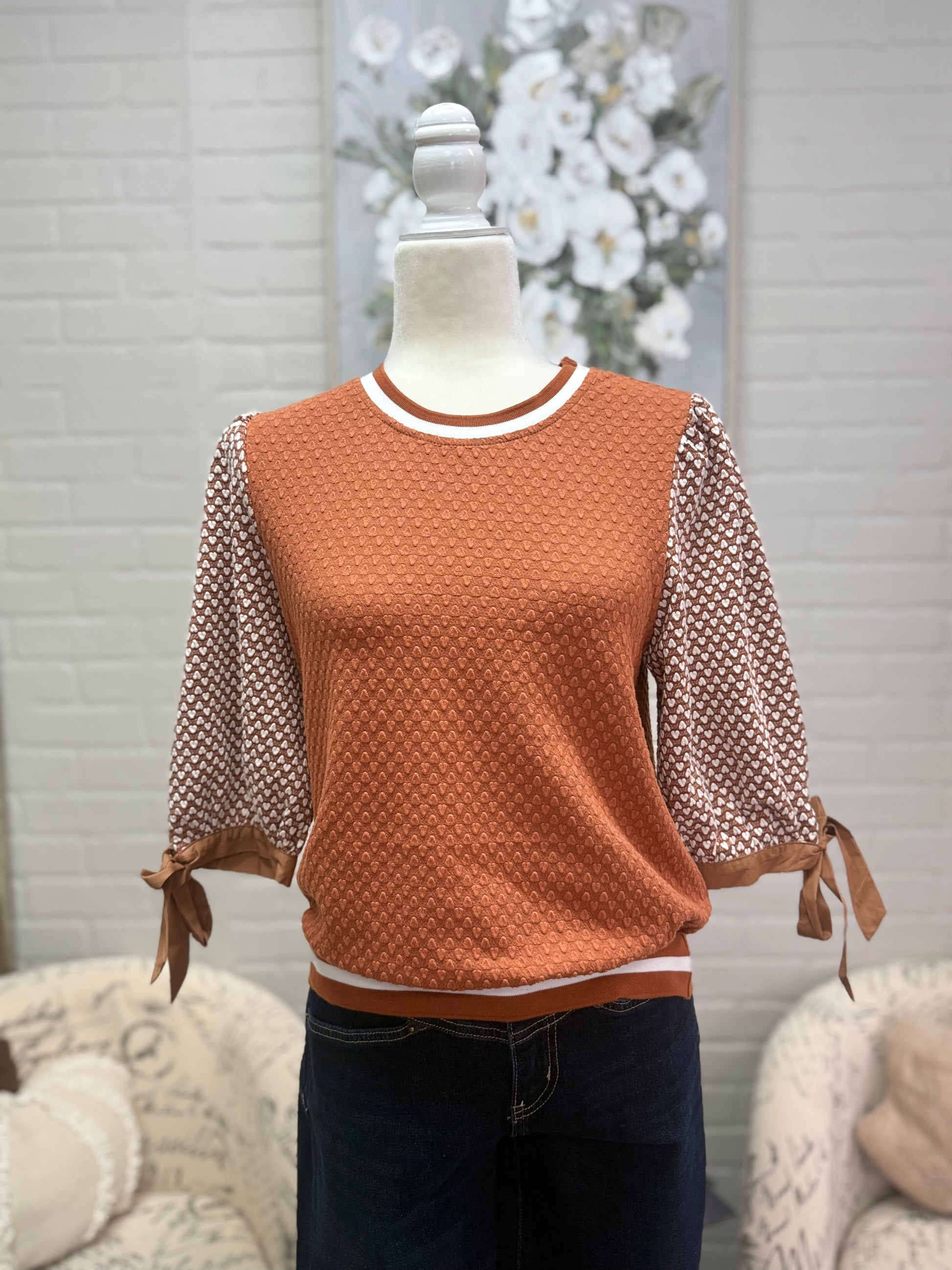 Burnt Orange Textured Knit Top