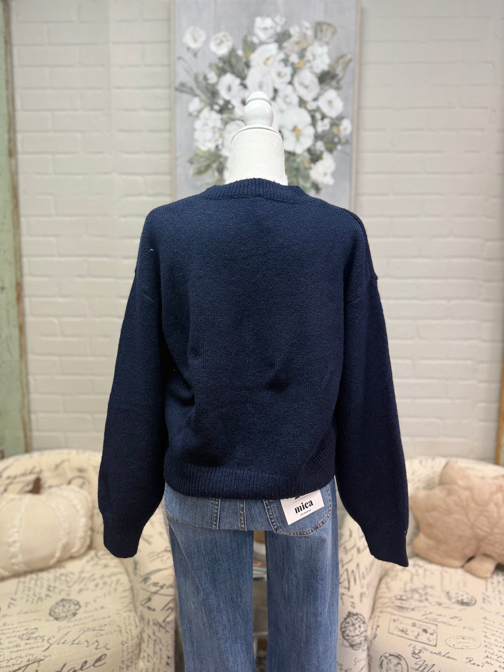 Navy Rosette Sweater
