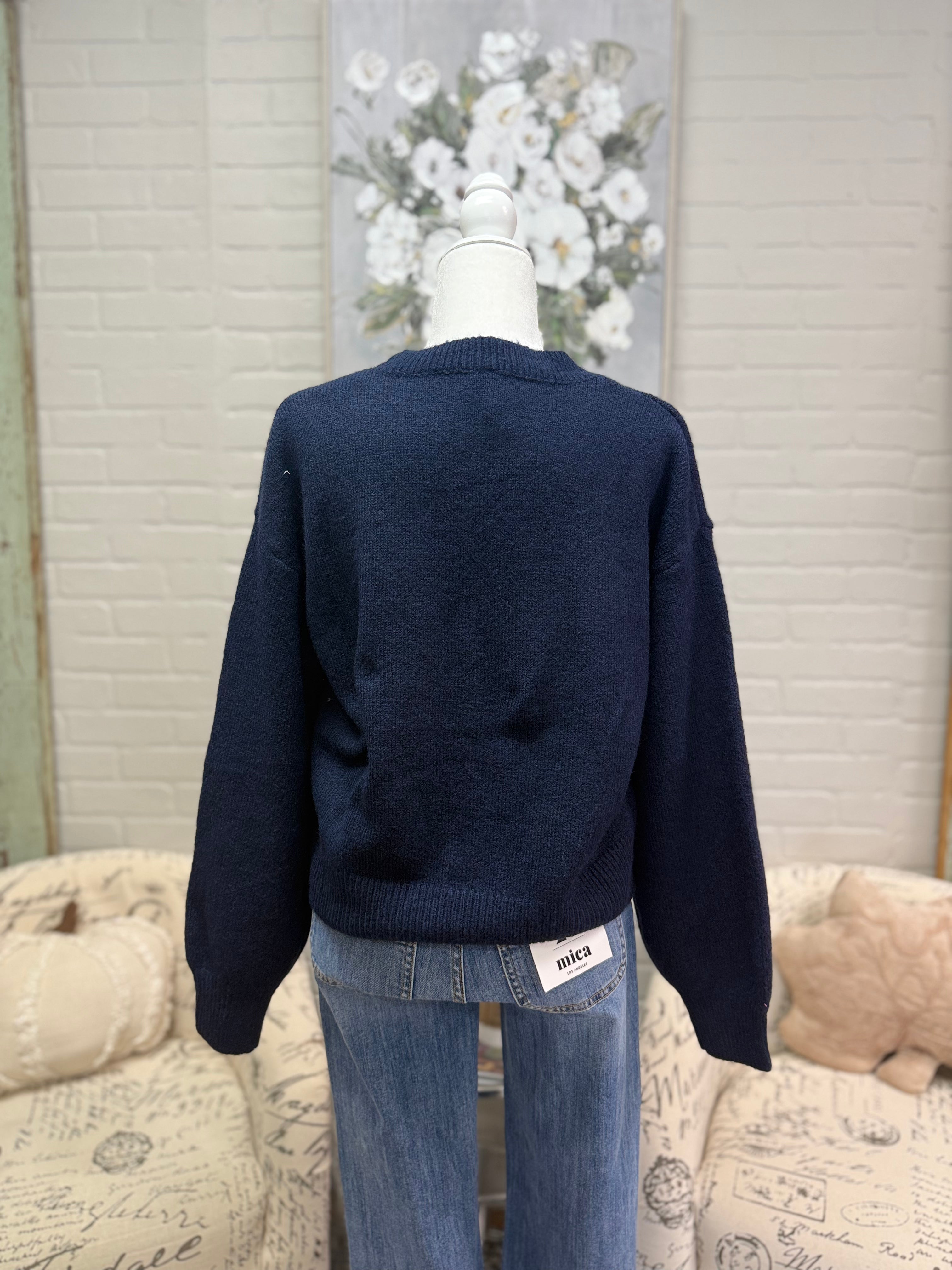 Navy Rosette Sweater