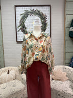 Ecru Floral Print Button Down