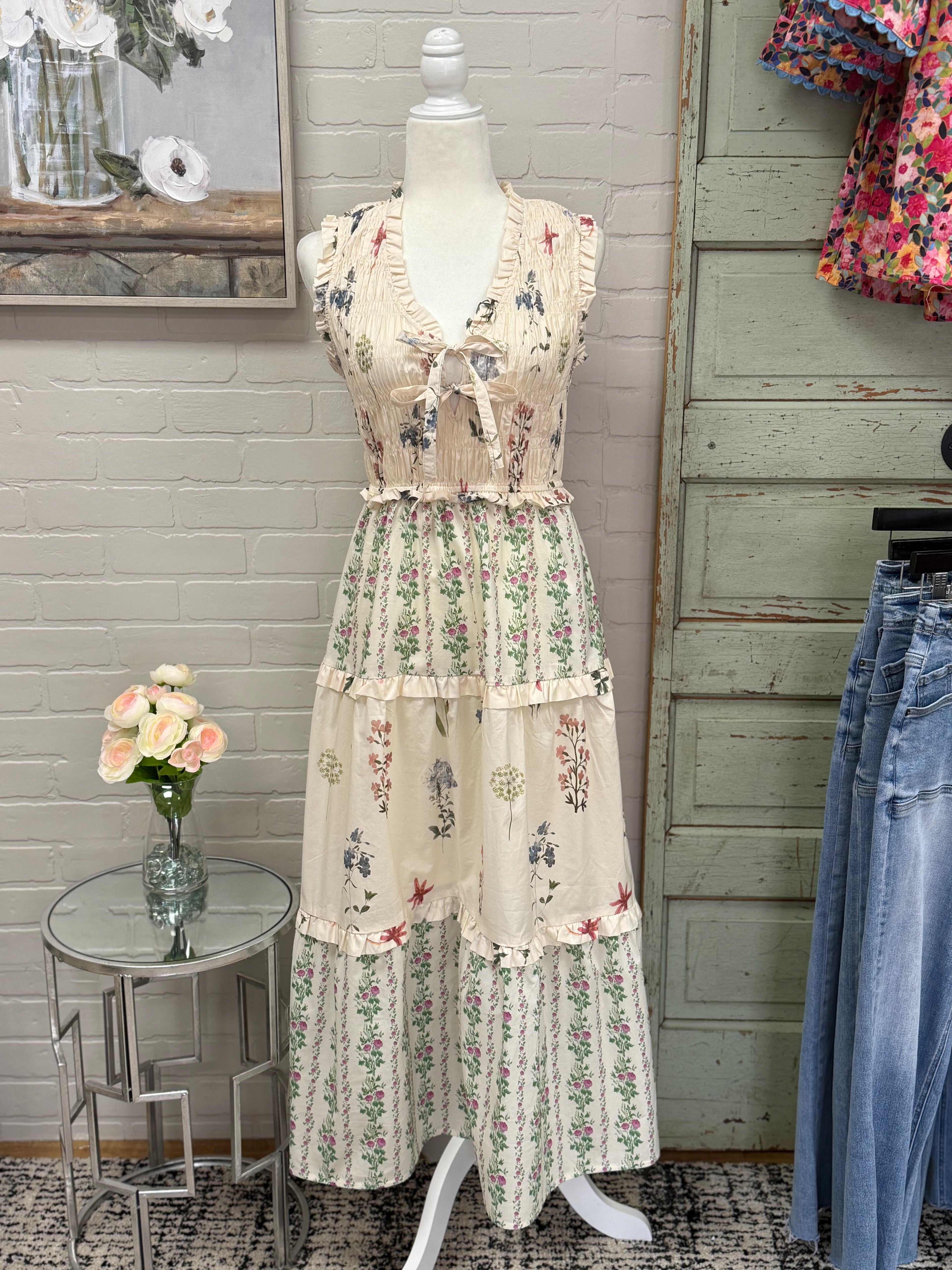 Cream Multi-Floral Dress