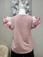 Red Striped Top w/ Flutter sleeve