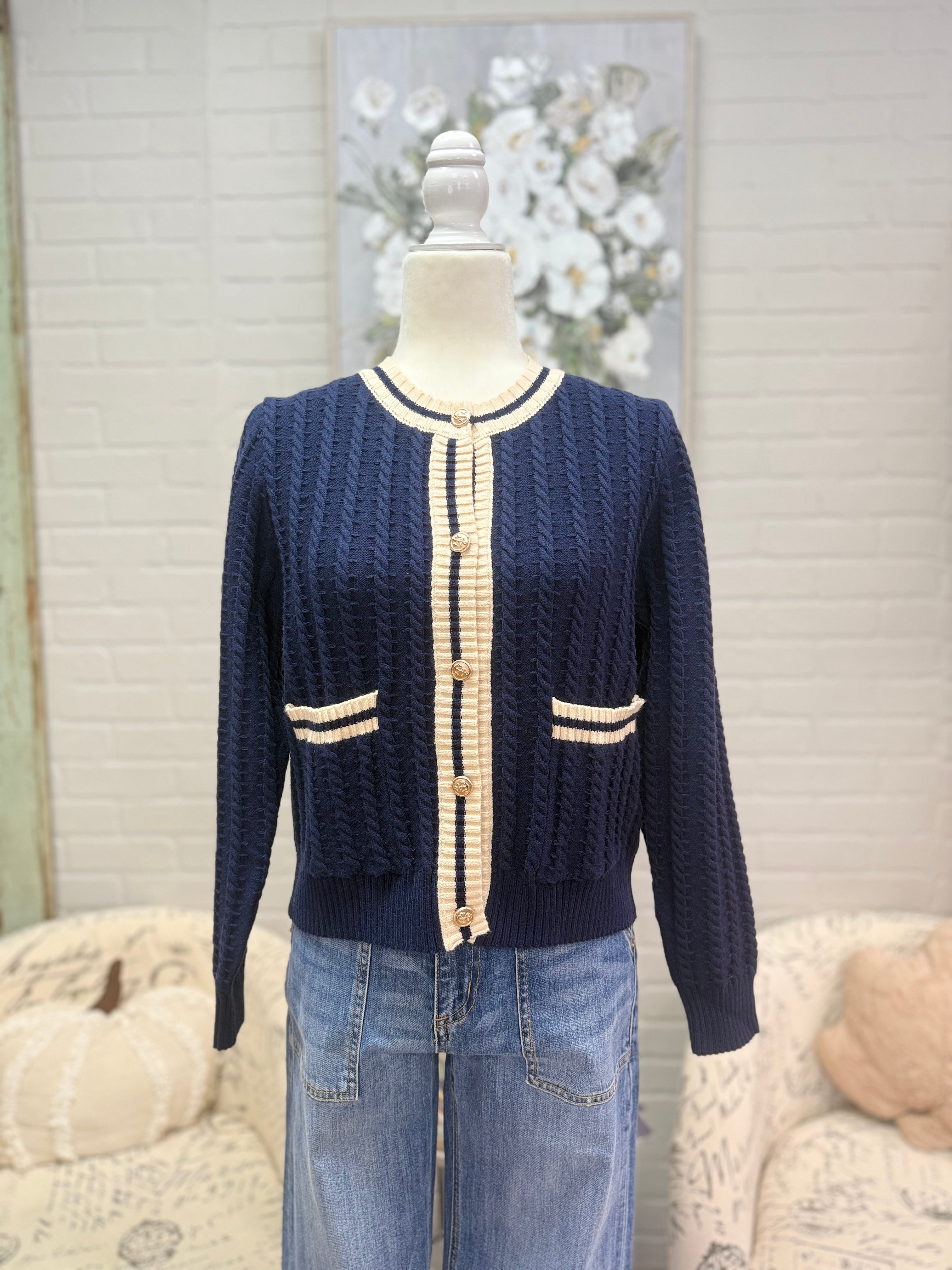 Navy Ribbed Cardigan