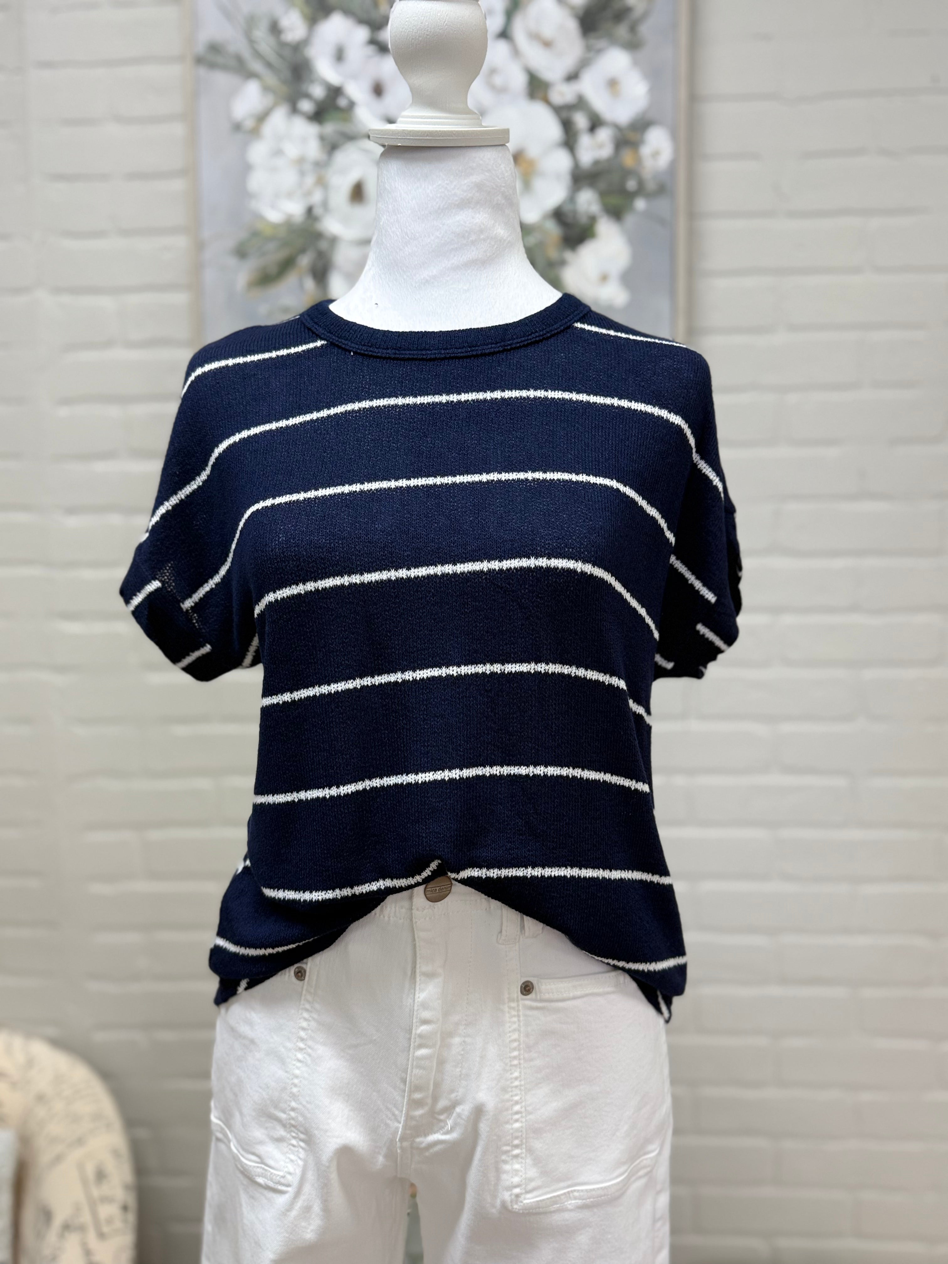 Navy Stripe Knit Top