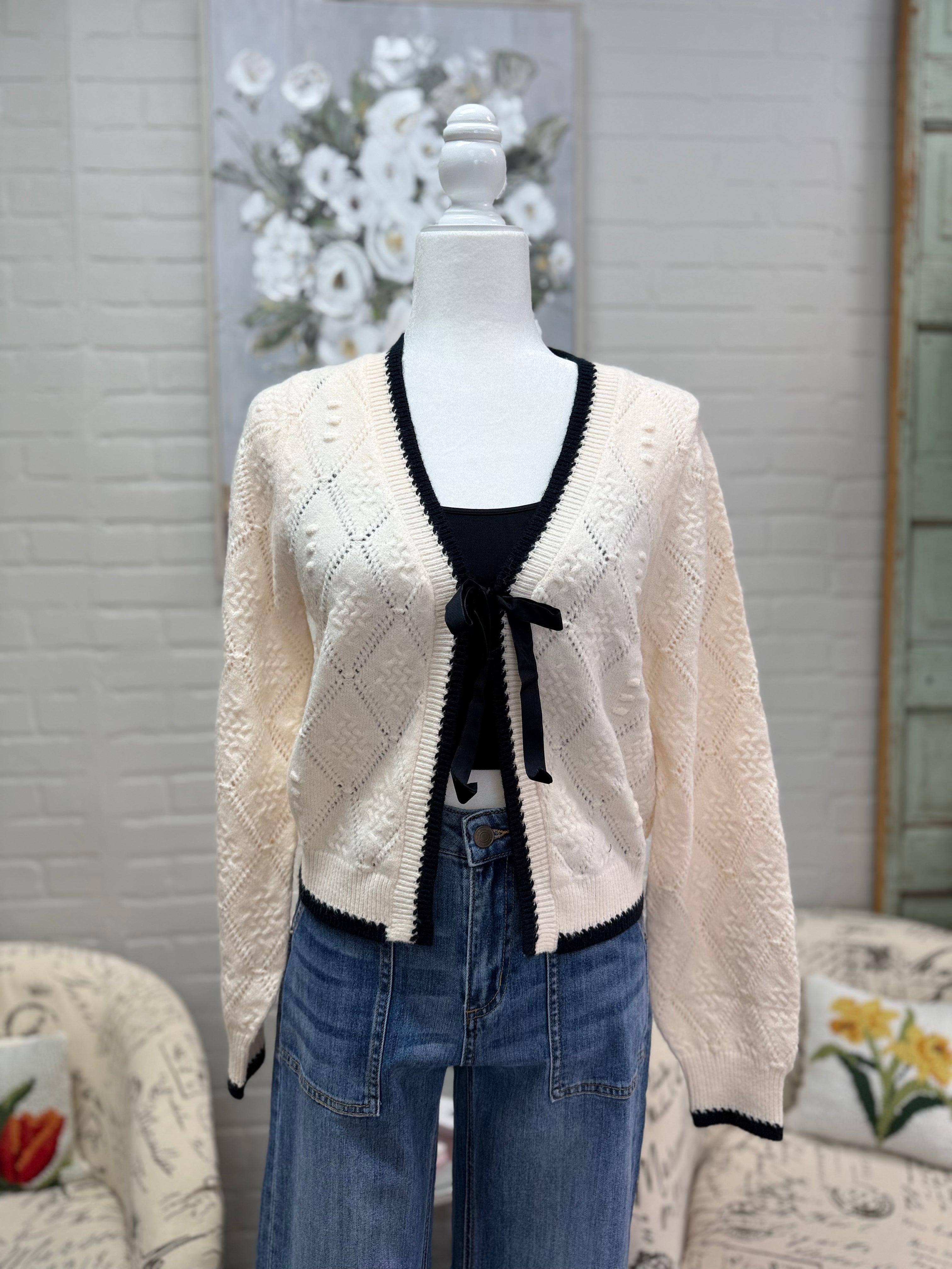 Cream Tie Cardigan