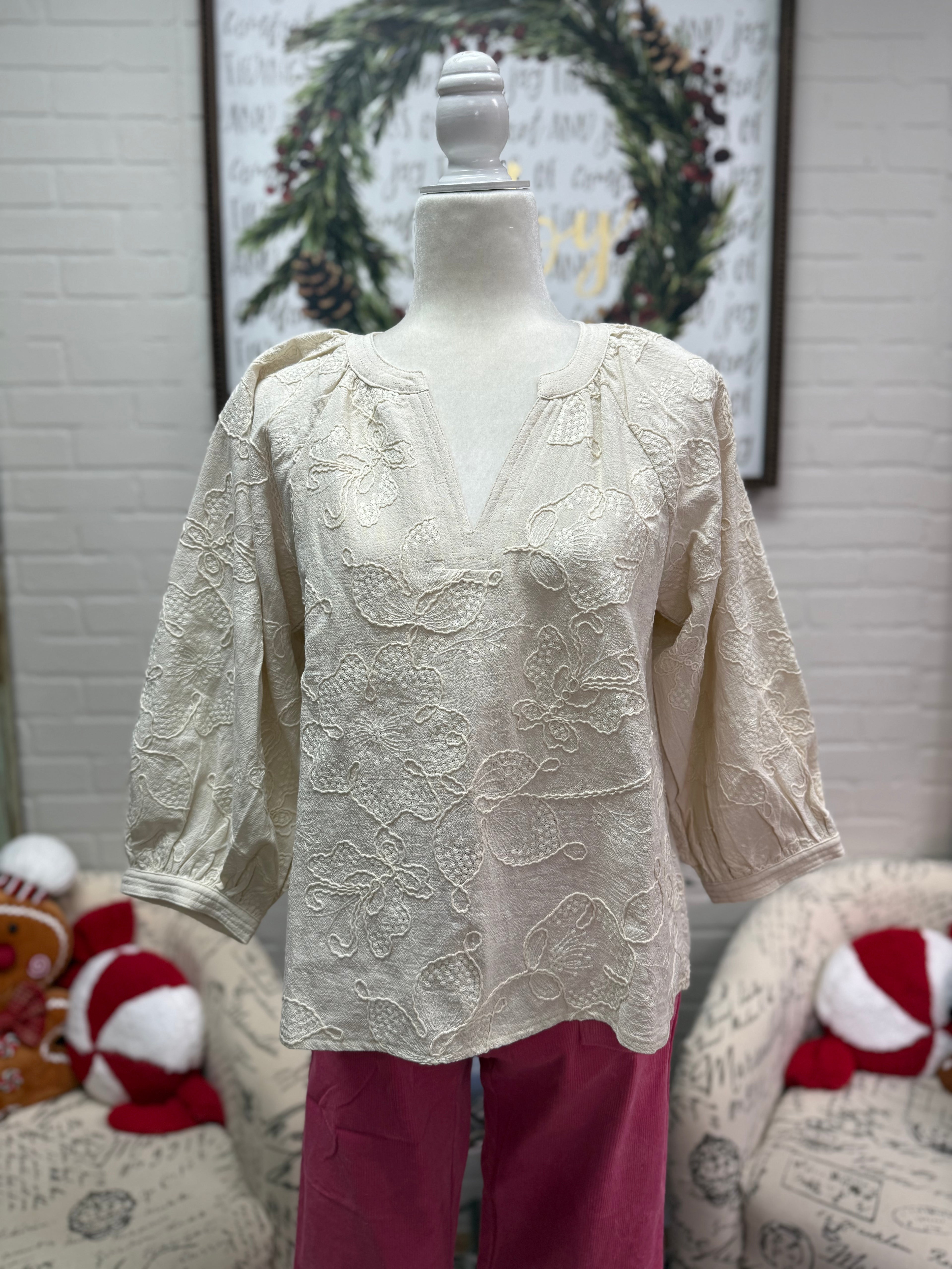 Ecru Embroidered Top