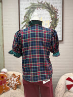 Navy Plaid Ruffle Top