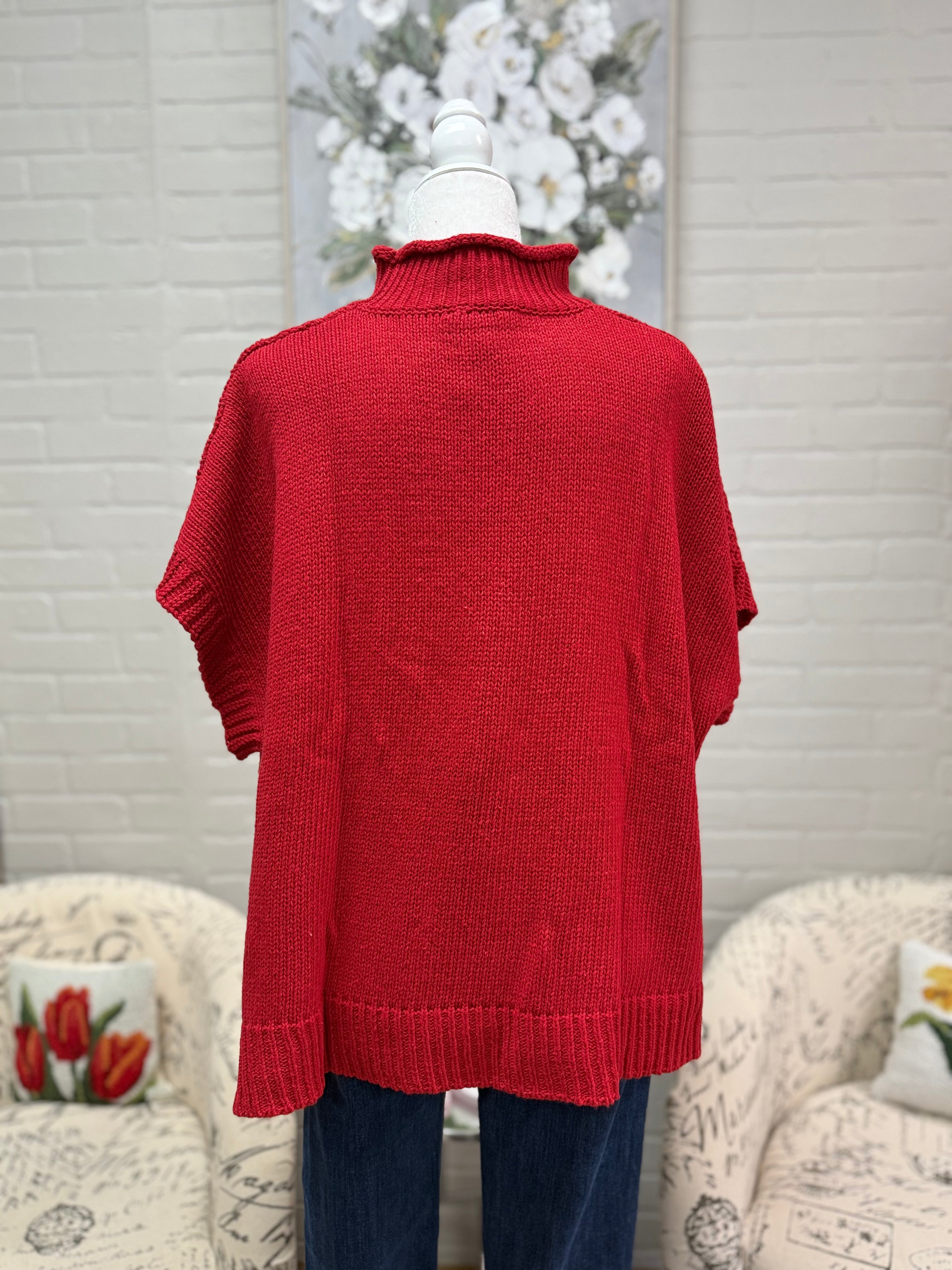 Red Sleeveless Mock Neck Sweater