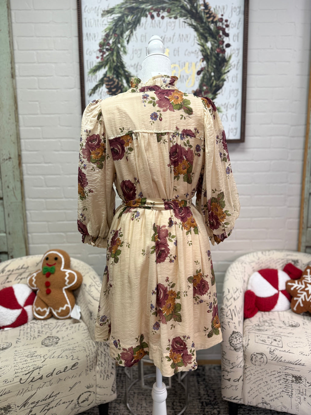 Ecru Floral 3/4 Sleeve Dress