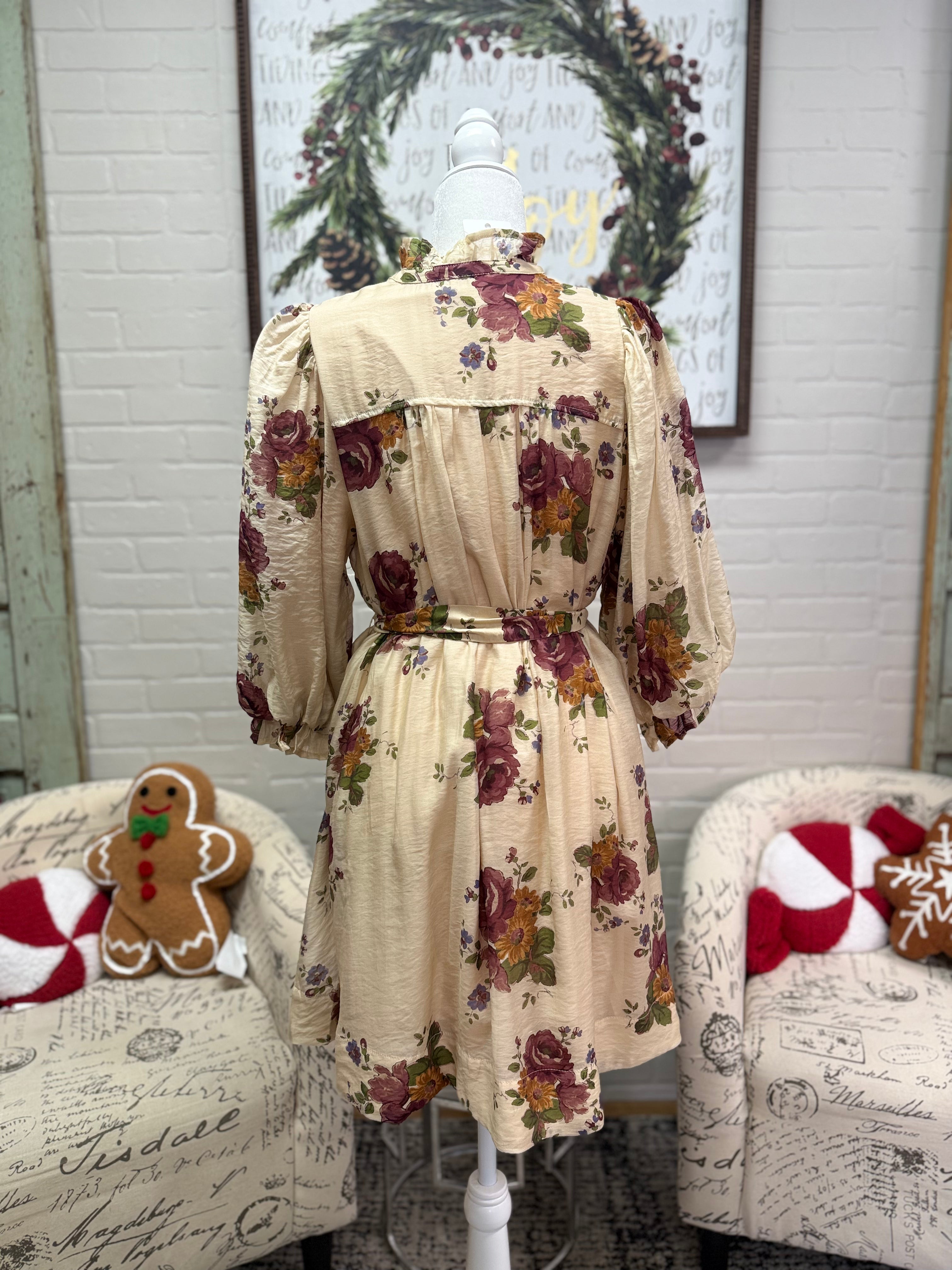 Ecru Floral 3/4 Sleeve Dress