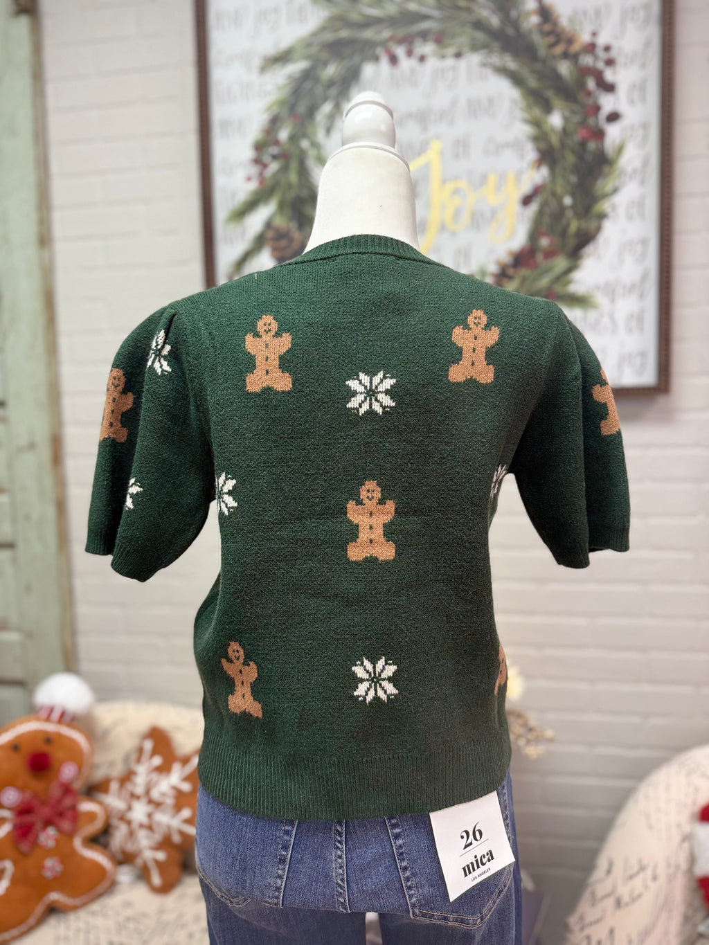 Green Gingerbread Puff Sleeve Sweater