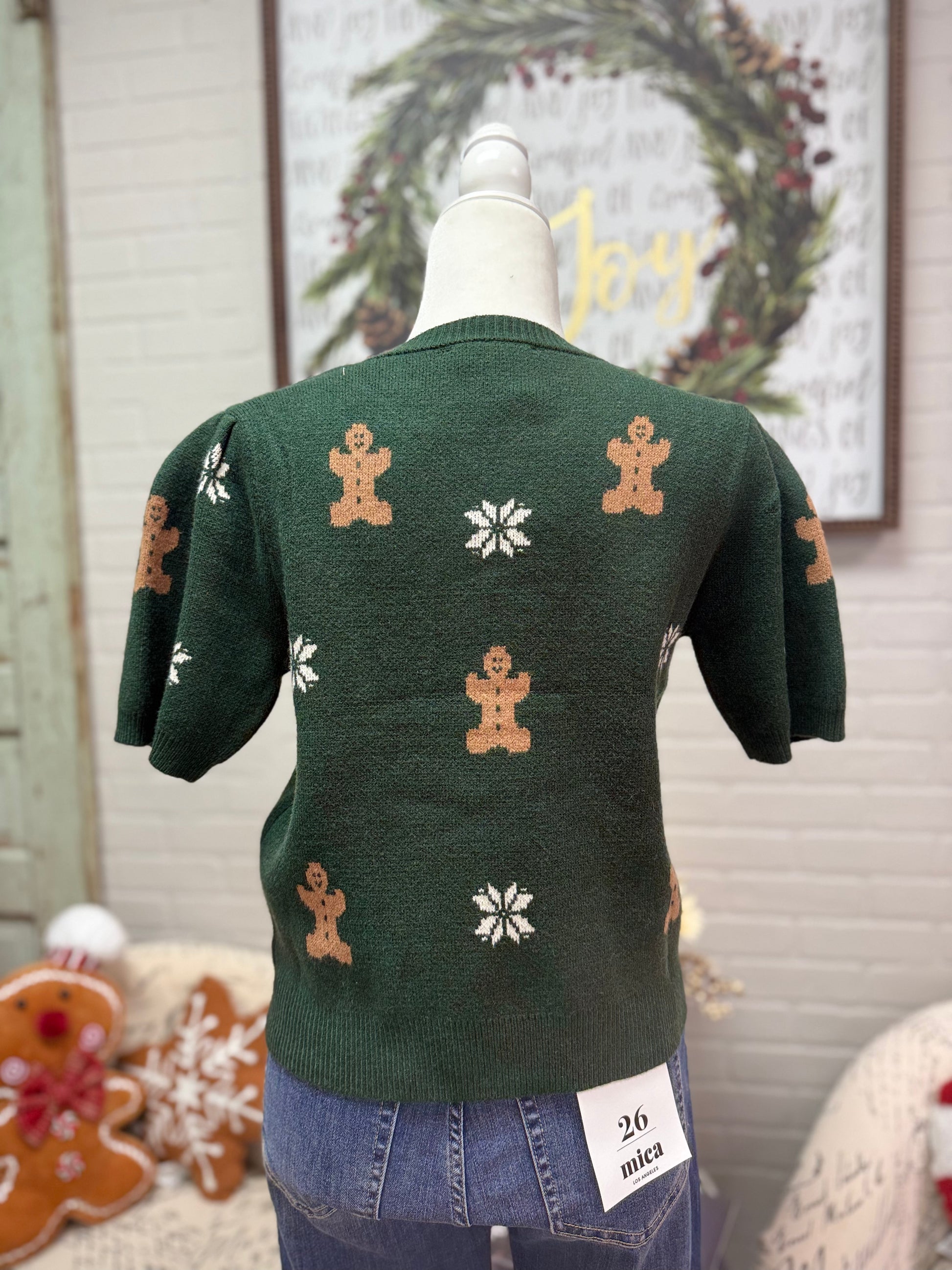 Green Gingerbread Puff Sleeve Sweater
