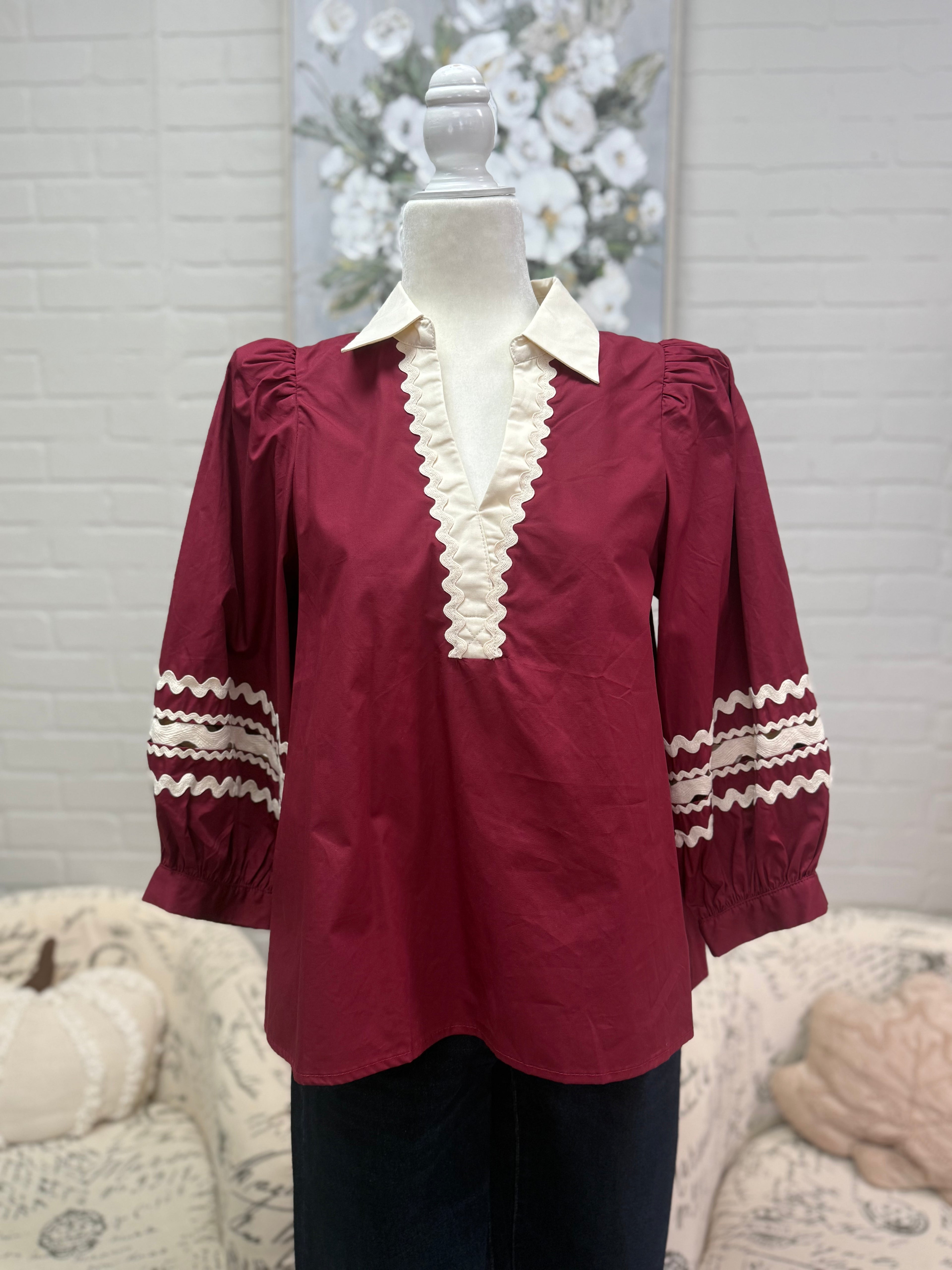 Garnet Contrast Trim Top