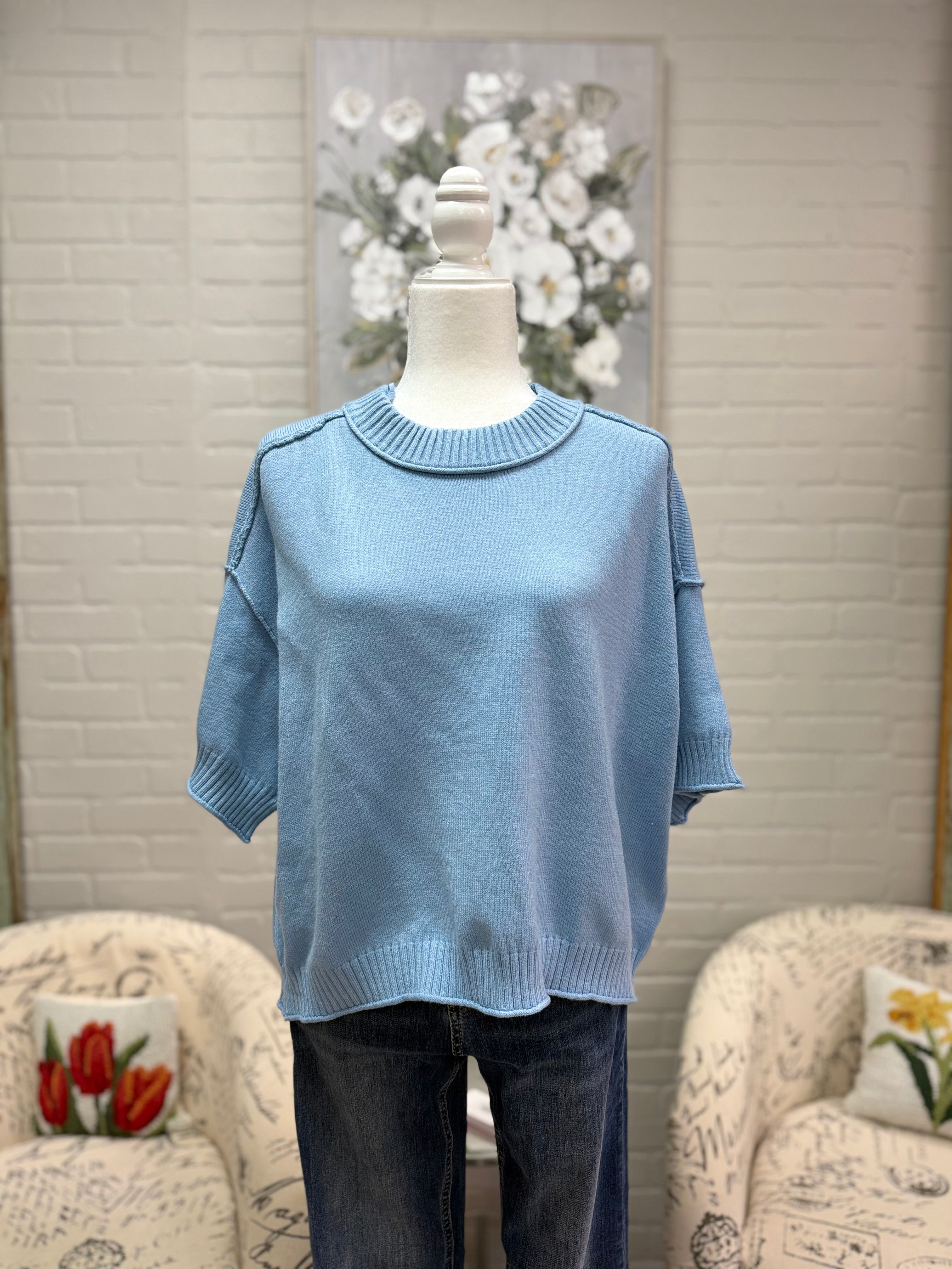 Blue Short Sleeved Sweater