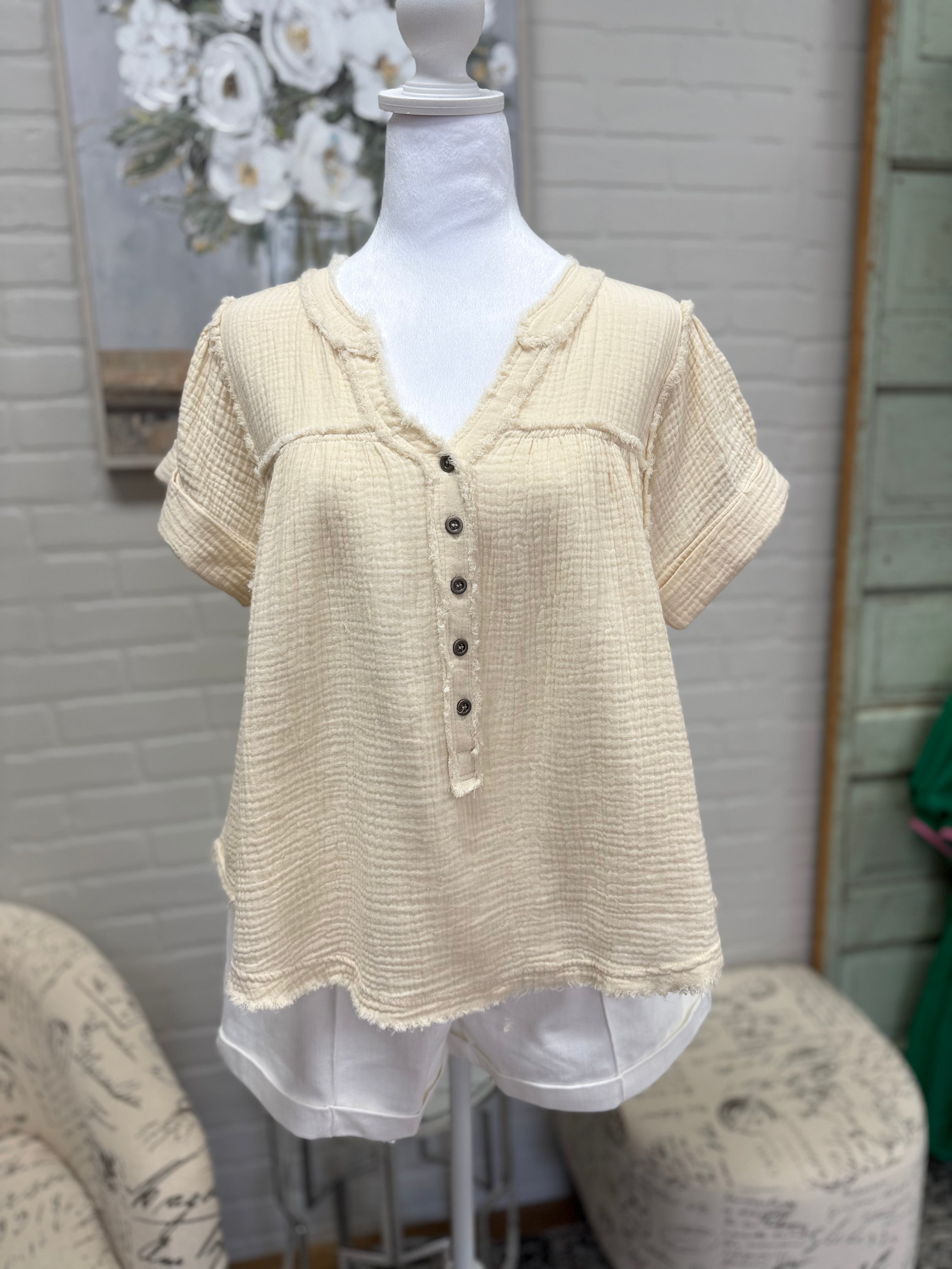Natural Cotton Gauze Blouse