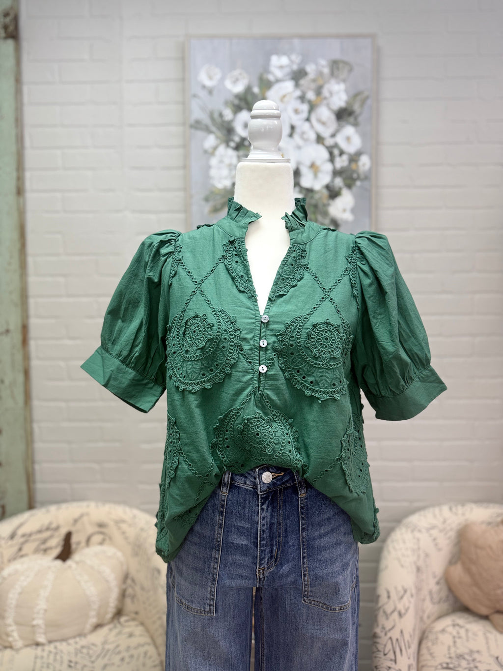 Green Embroidered Top