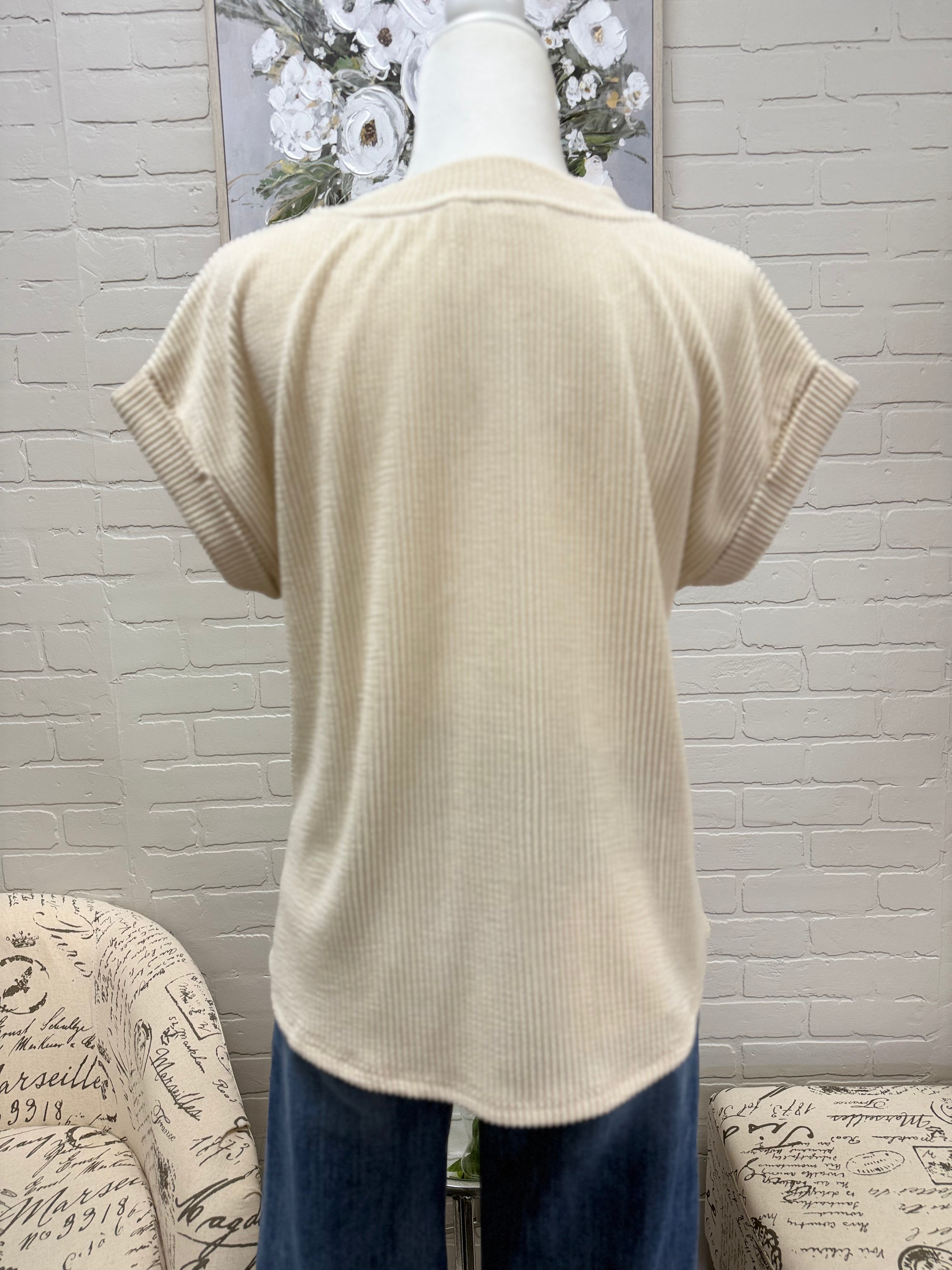 Cream Texas Short Sleeve Knit Sweater