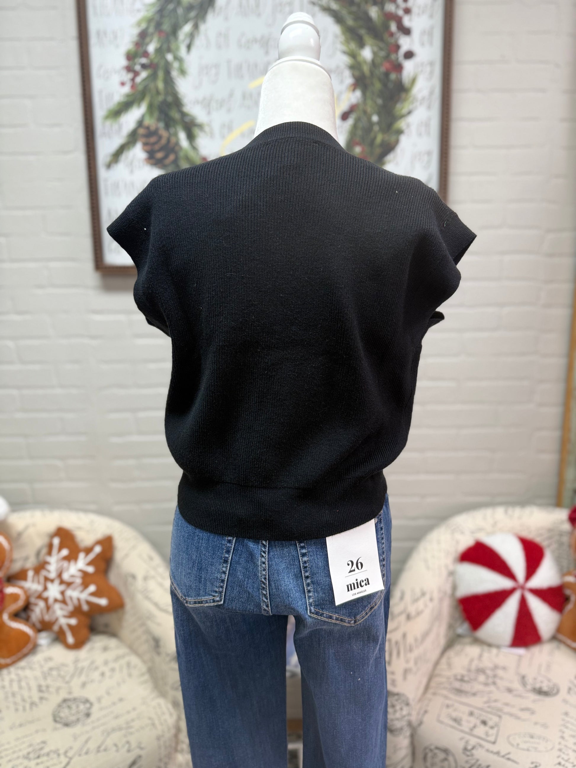 Black Sequin Bow Sweater Vest