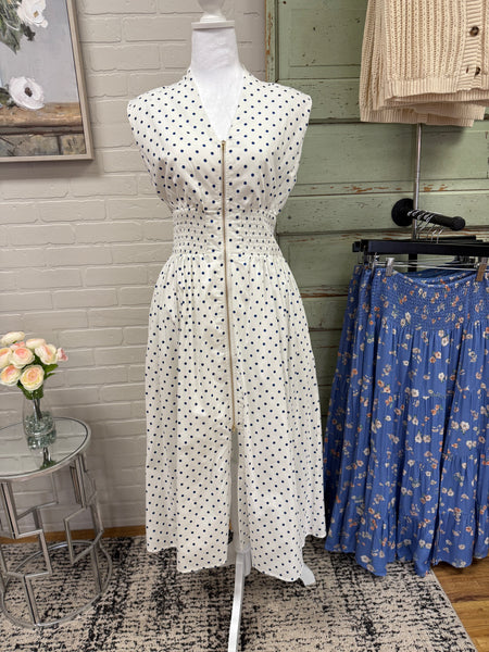 Cream Dress w/ Blue Polka Dots