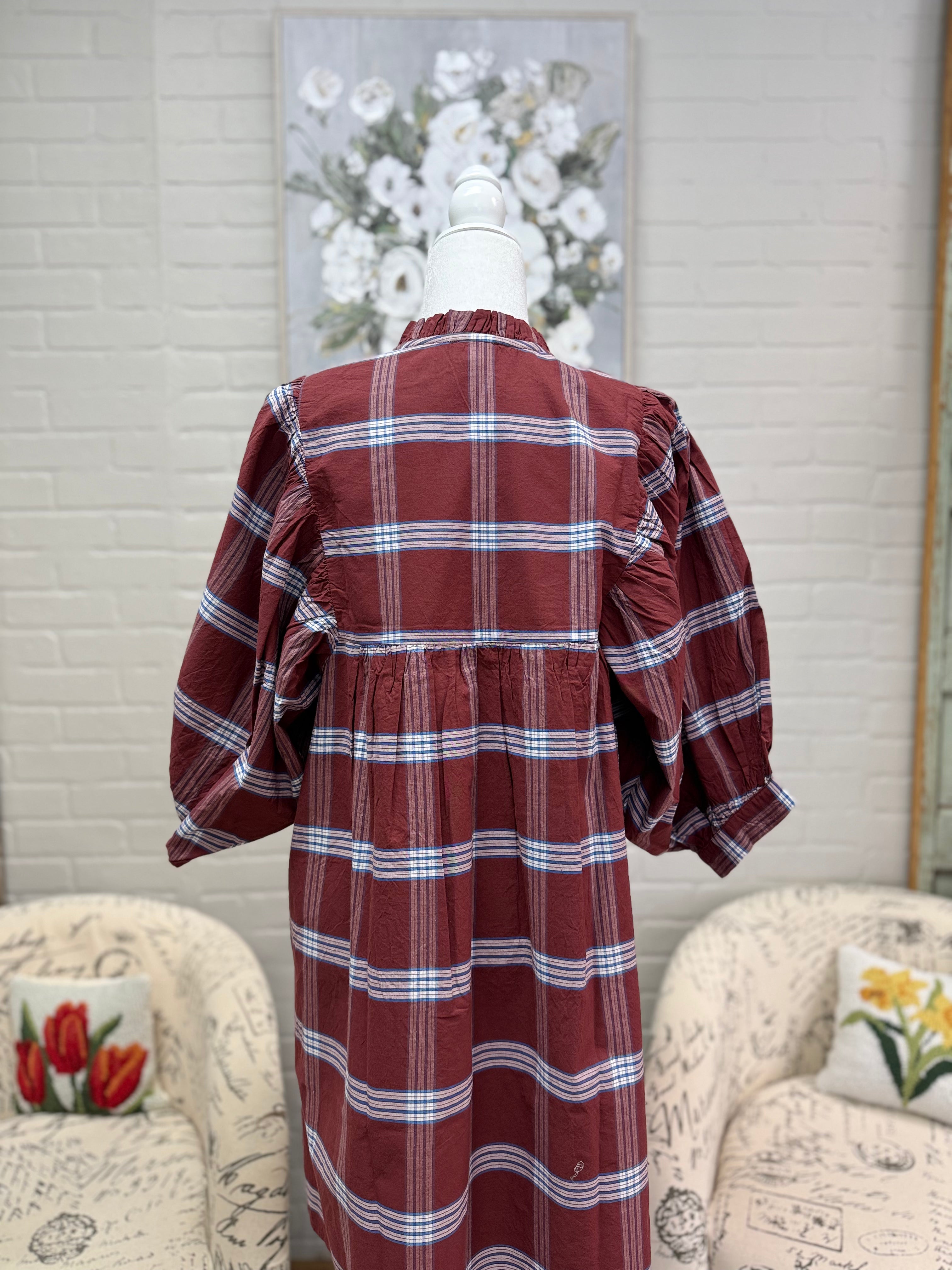 Burgandy Plaid Dress