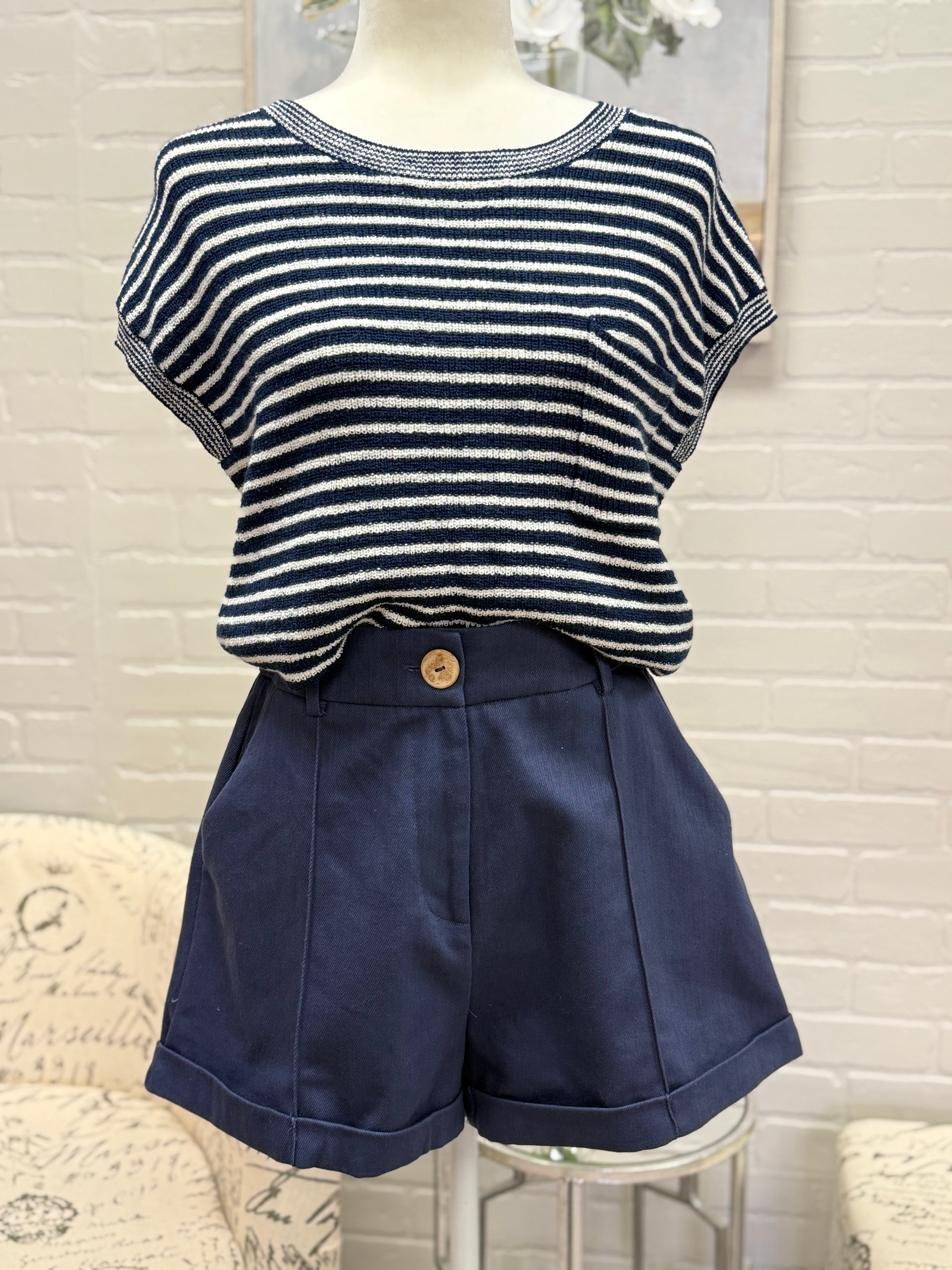 Navy Pleated Short